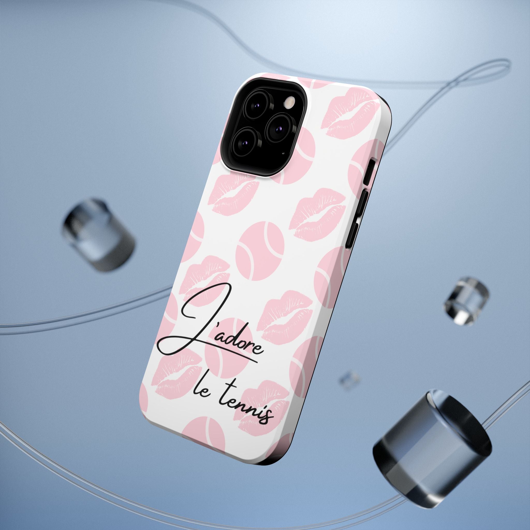 Impact-Resistant Phone Case - 'J'adore le tennis', pink tennis balls/lips