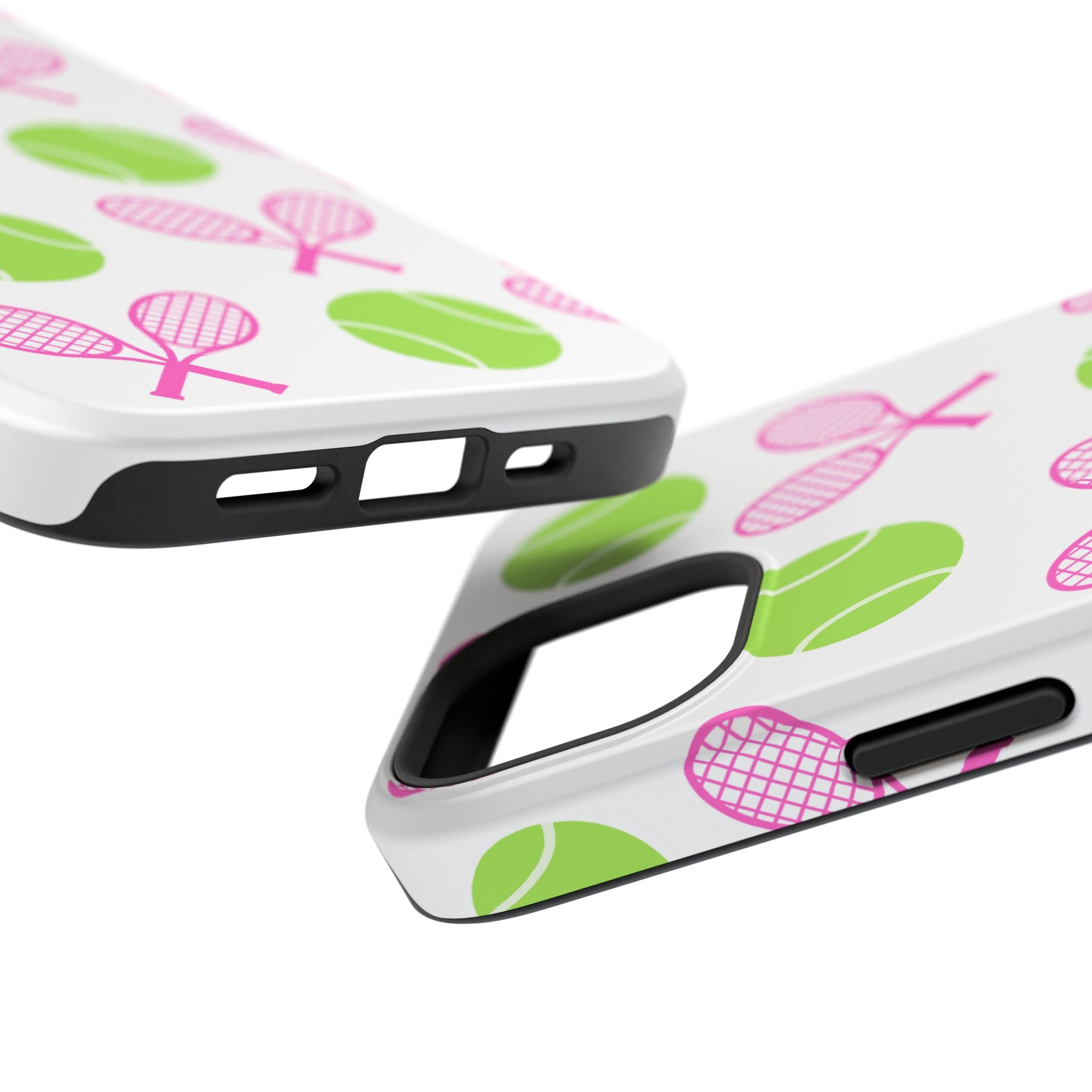 Tennis Pattern Impact-Resistant Phone Case — Pink Rackets & Green Balls