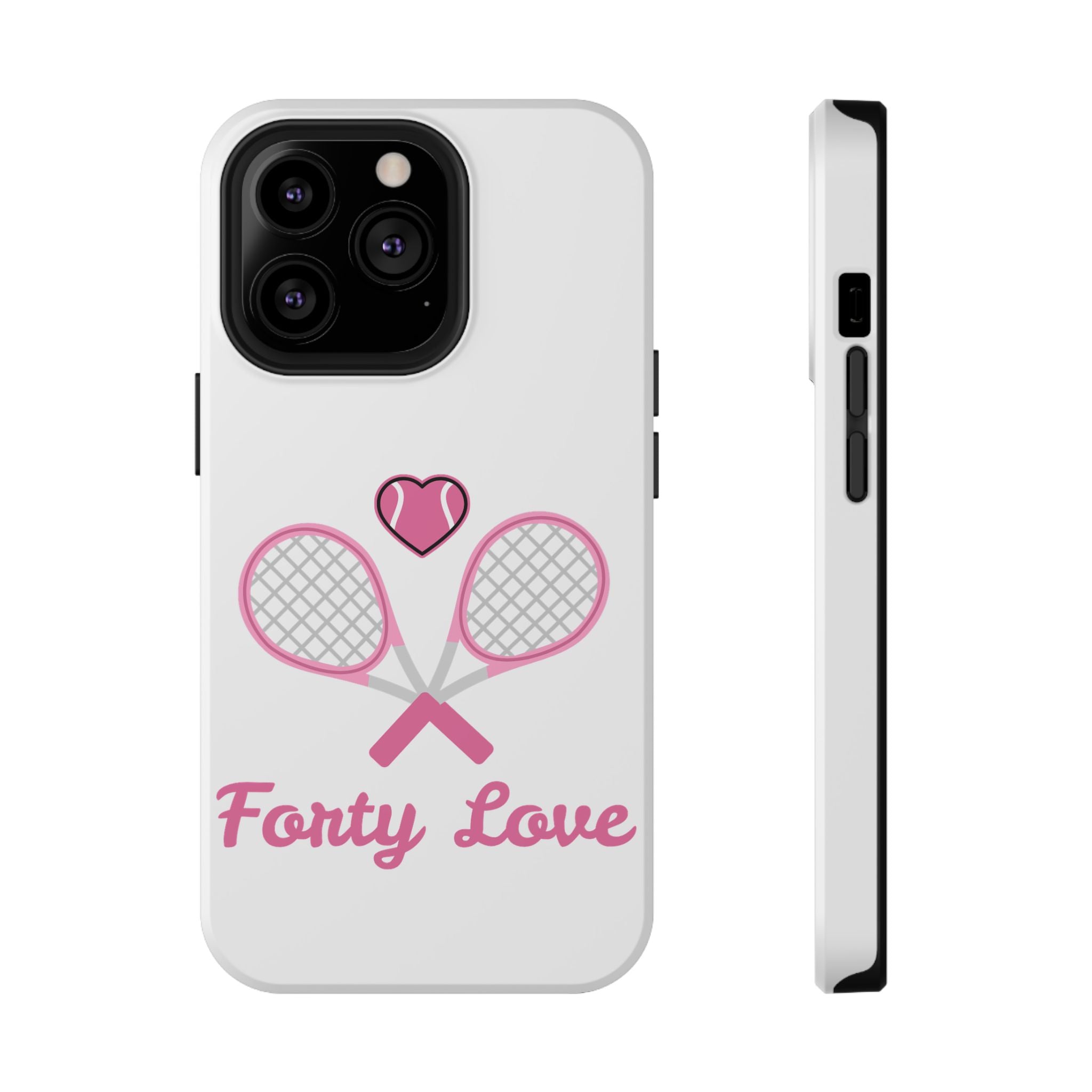 Tennis Impact‑Resistant Phone Case — 'Forty Love', pink/white