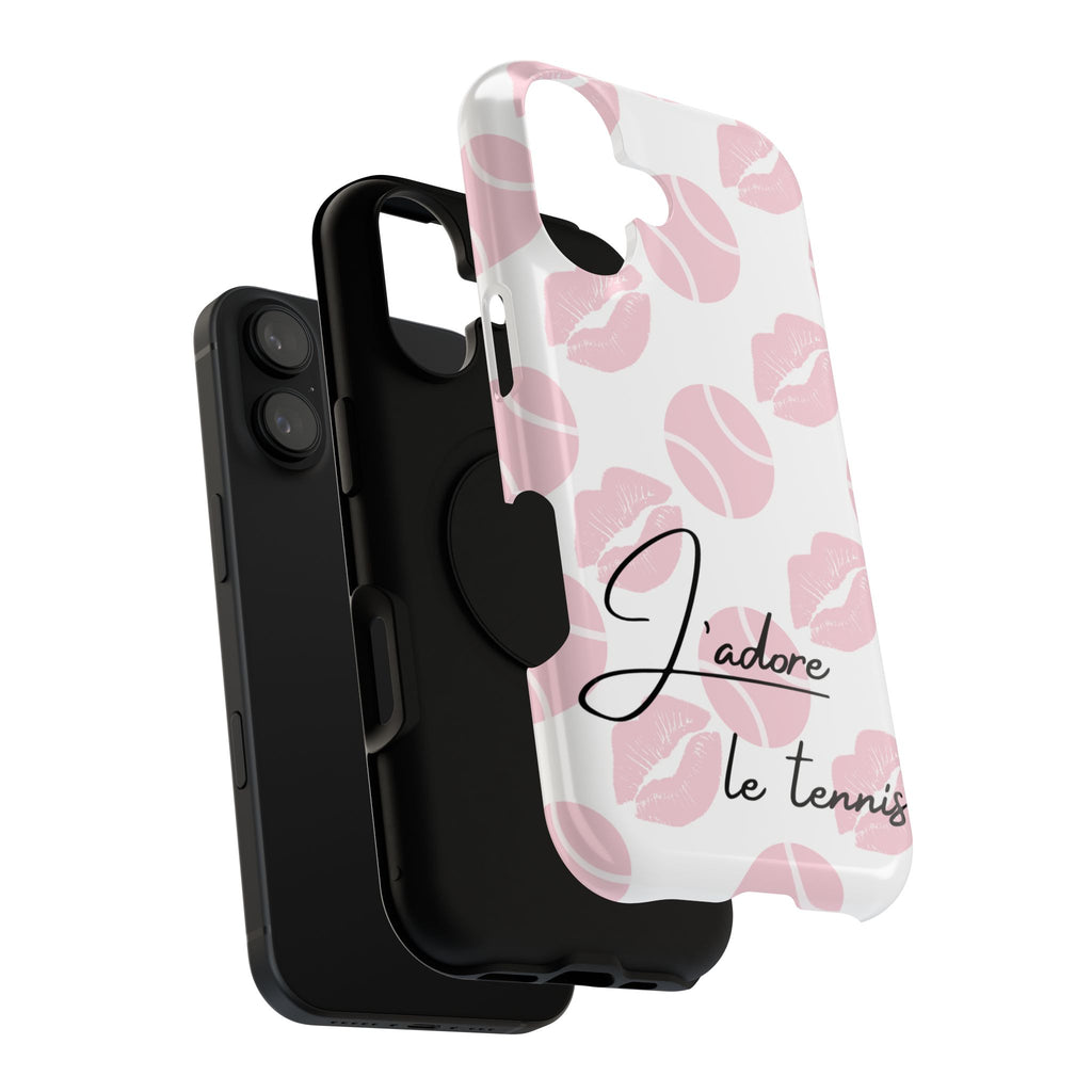 Impact-Resistant Phone Case - 'J'adore le tennis', pink tennis balls/lips