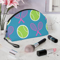 Tennis Makeup Bag — Turquoise/Pink/Yellow Tennis Ball & Racket Cosmetic Pouch for Players
