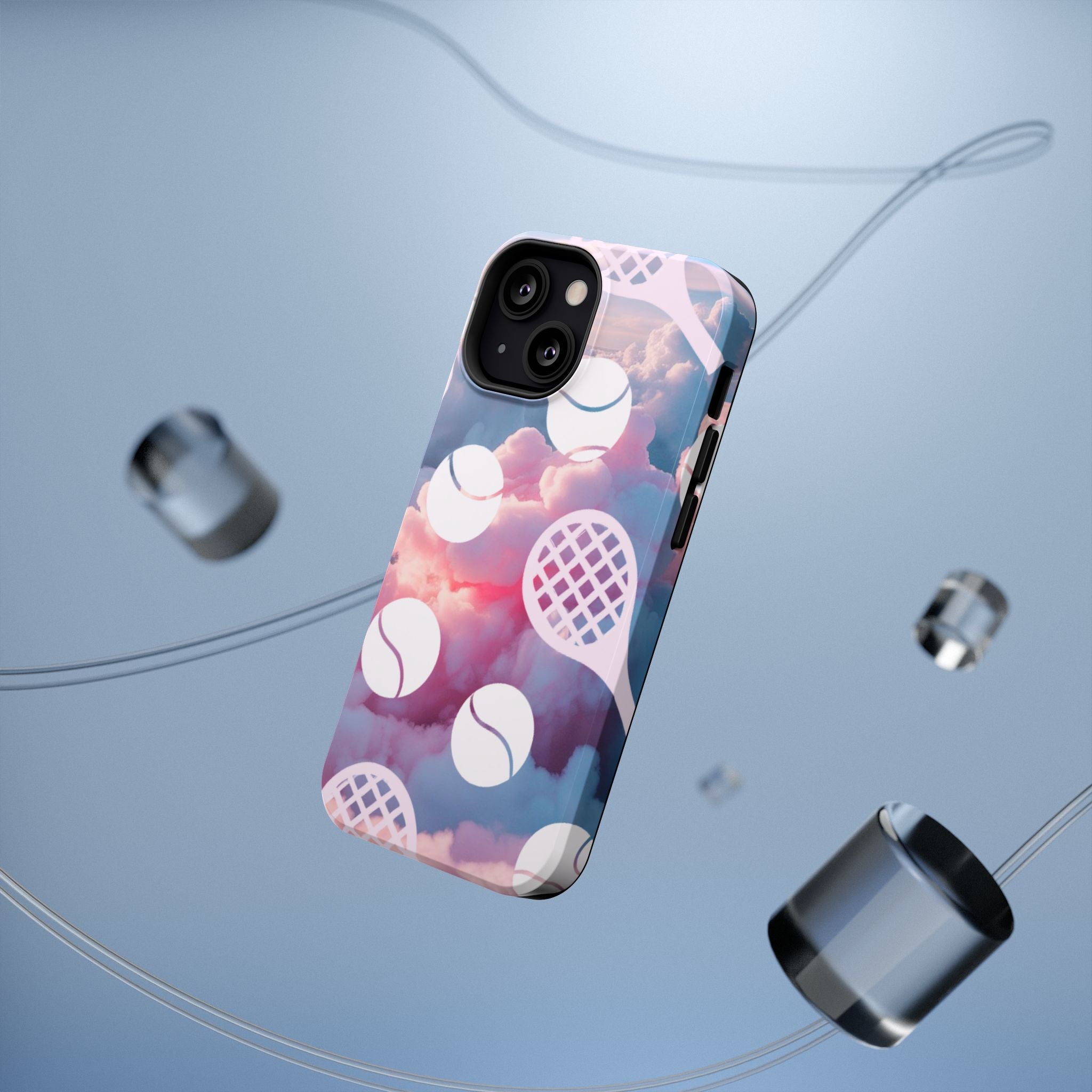 Tennis Impact-Resistant Phone Case — Tennis Rackets & Balls on Cloudscape