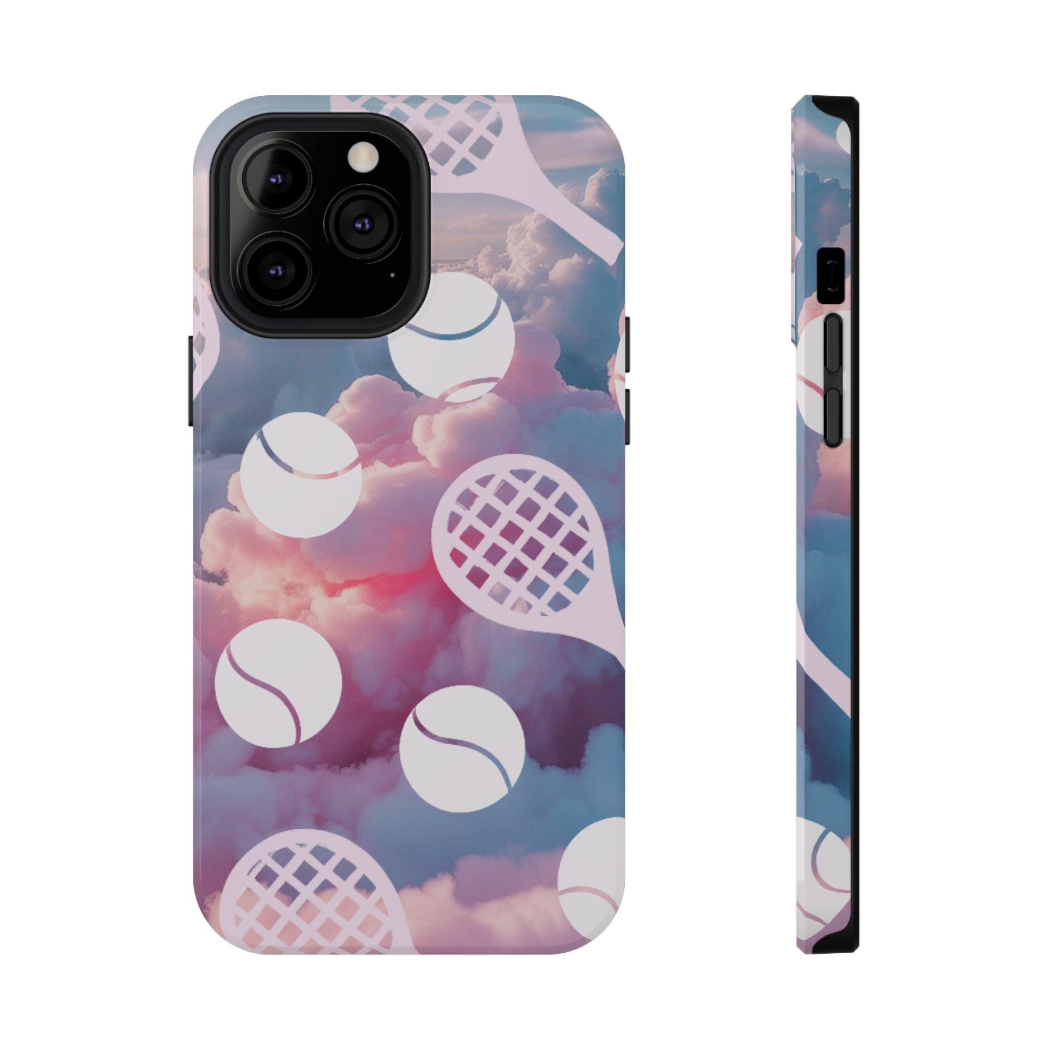 Tennis Impact-Resistant Phone Case — Tennis Rackets & Balls on Cloudscape