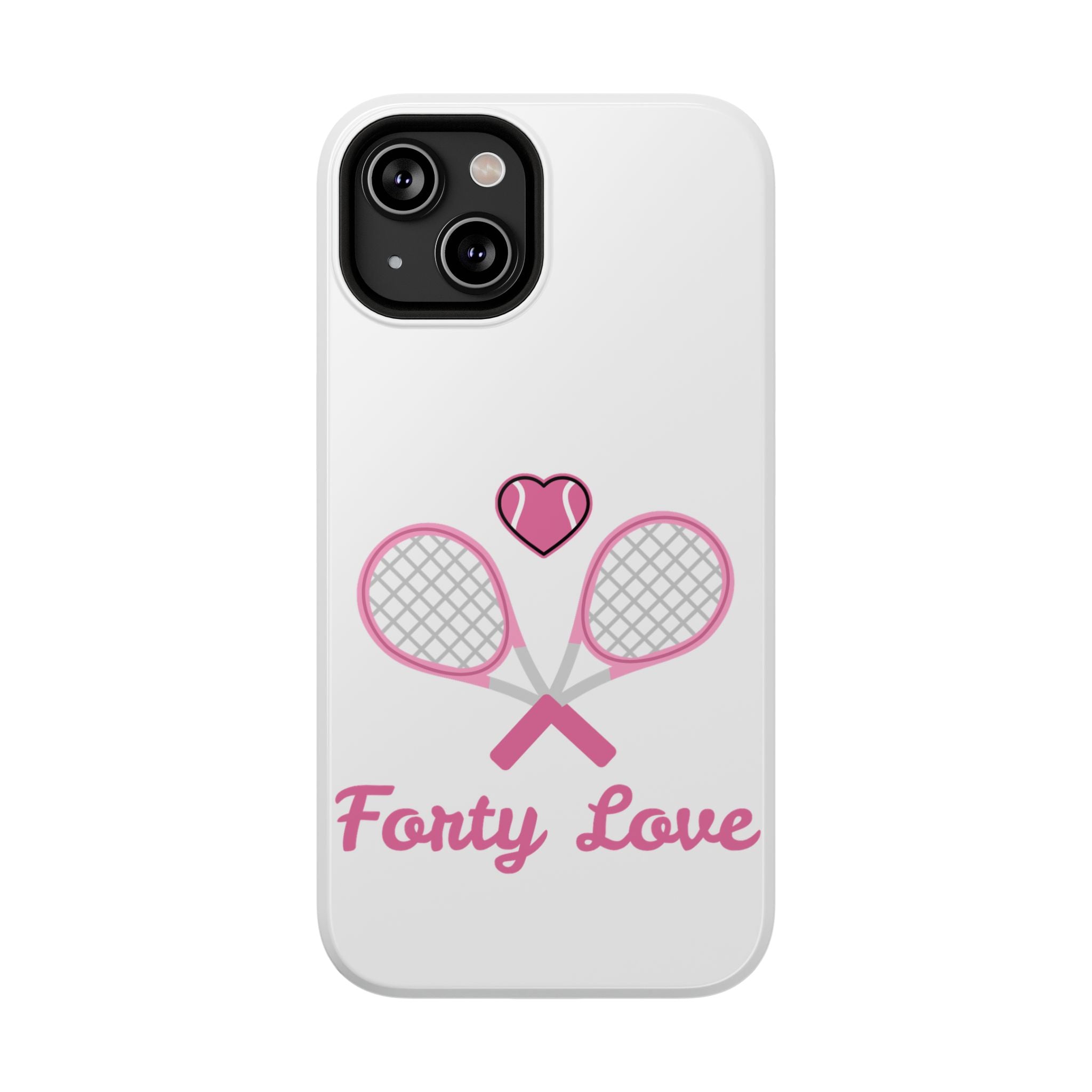 Tennis Impact‑Resistant Phone Case — 'Forty Love', pink/white