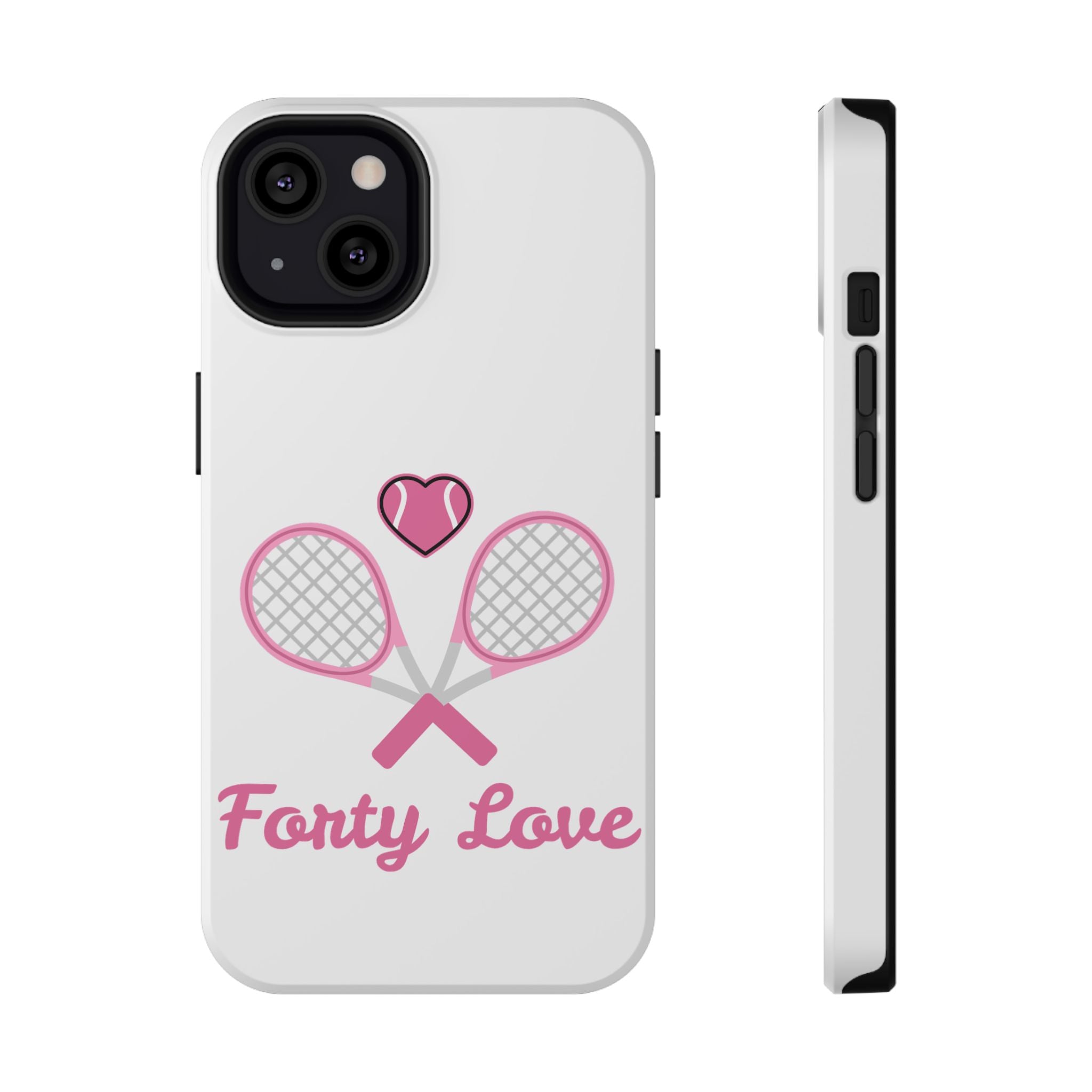 Tennis Impact‑Resistant Phone Case — 'Forty Love', pink/white