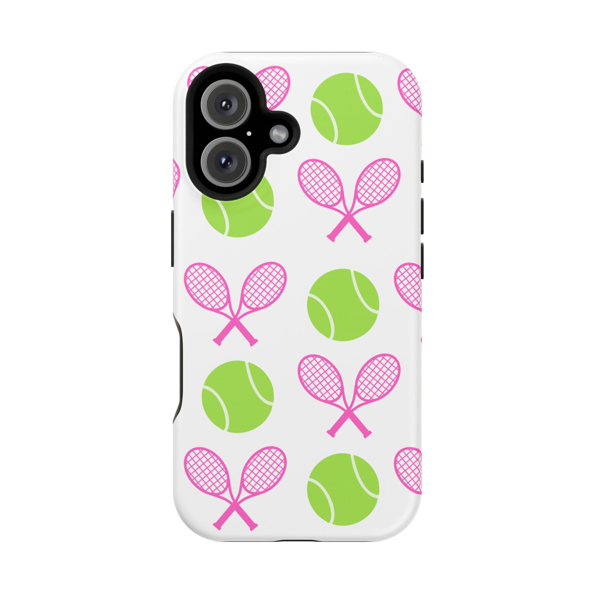 Tennis Pattern Impact-Resistant Phone Case — Pink Rackets & Green Balls
