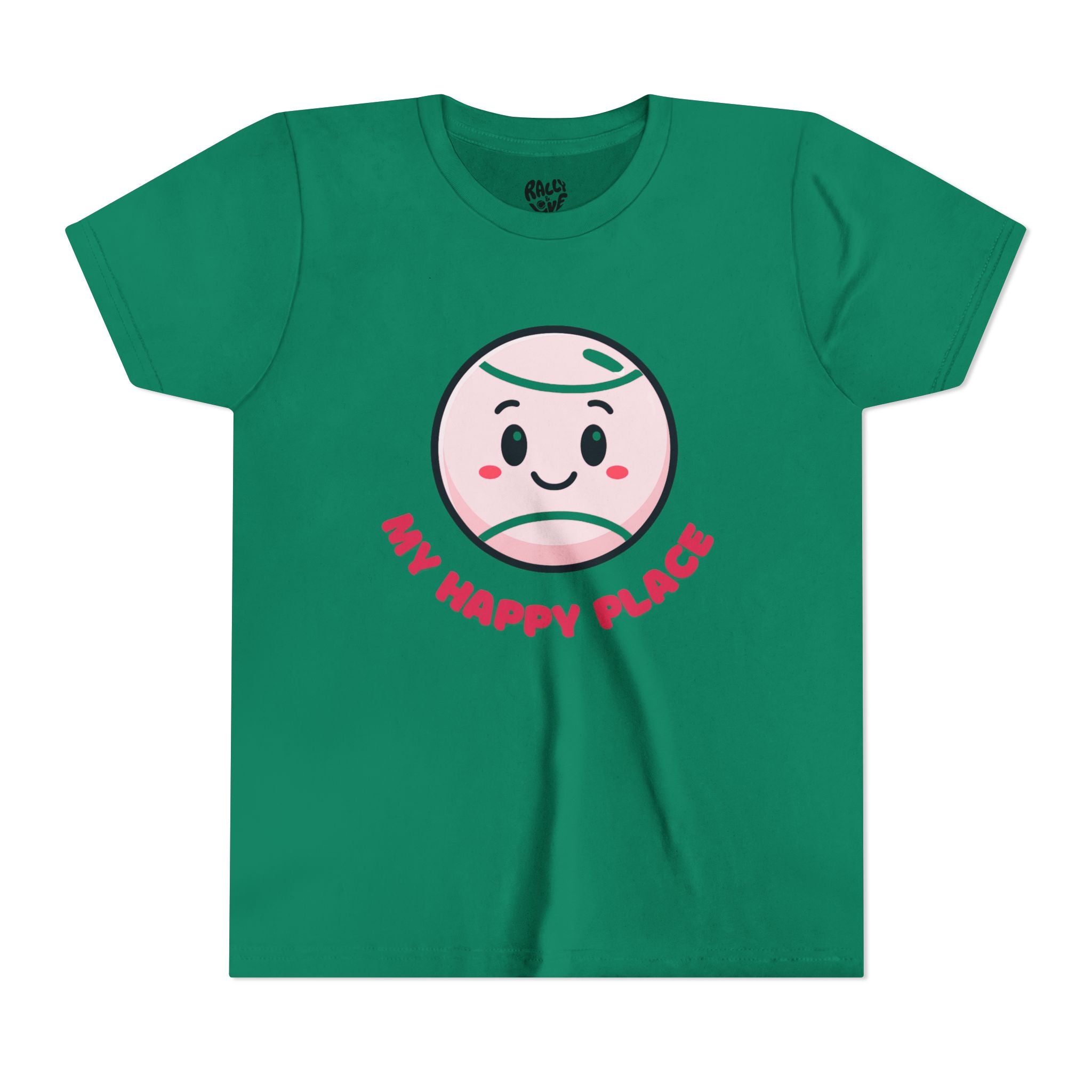 Girl's Junior Tee — Cute Smiling Tennis Ball "My Happy Place" Kids Shirt