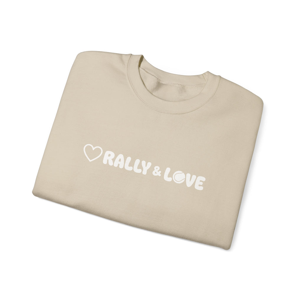 Women's Crewneck Sweatshirt - 'Rally & Love' tennis, soft neutral sweatshirt (cream)