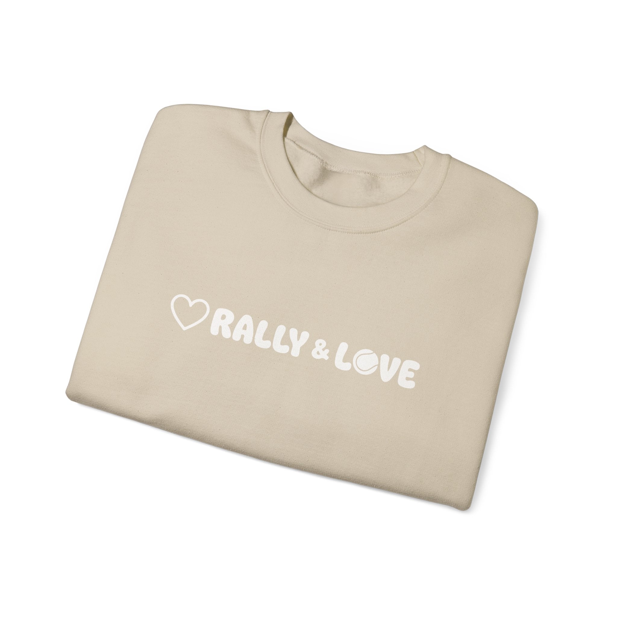 Women's Crewneck Sweatshirt - 'Rally & Love' tennis, soft neutral sweatshirt (cream)