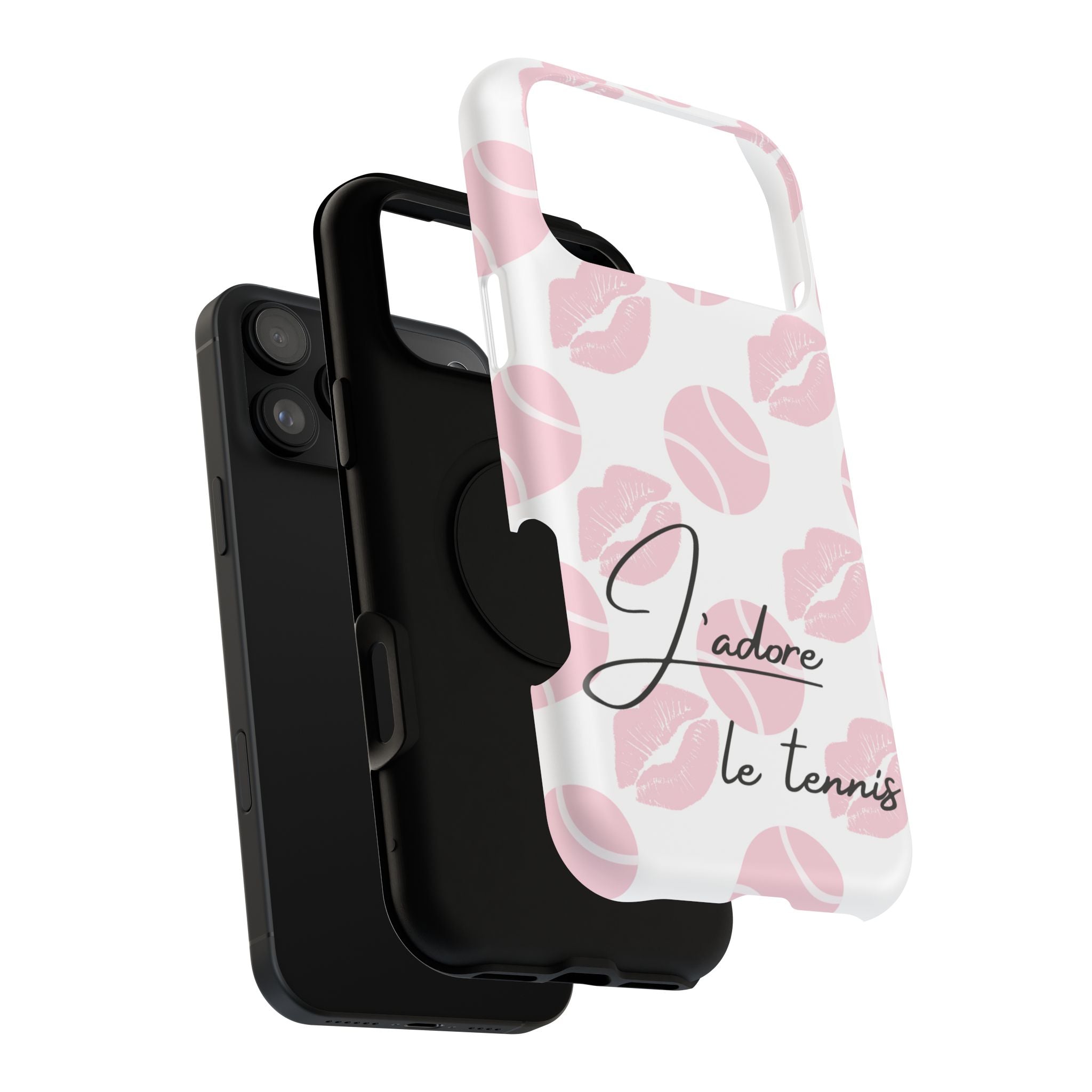 Impact-Resistant Phone Case - 'J'adore le tennis', pink tennis balls/lips