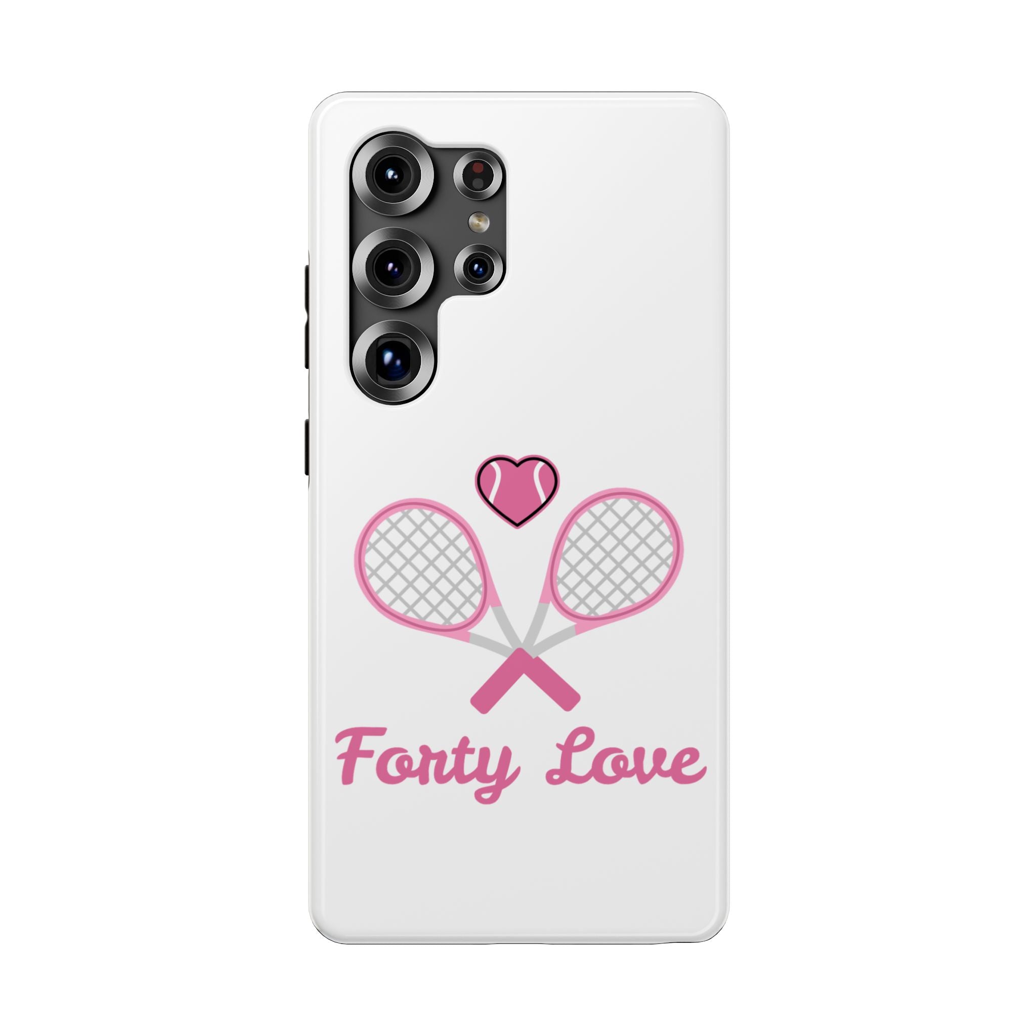 Tennis Impact‑Resistant Phone Case — 'Forty Love', pink/white