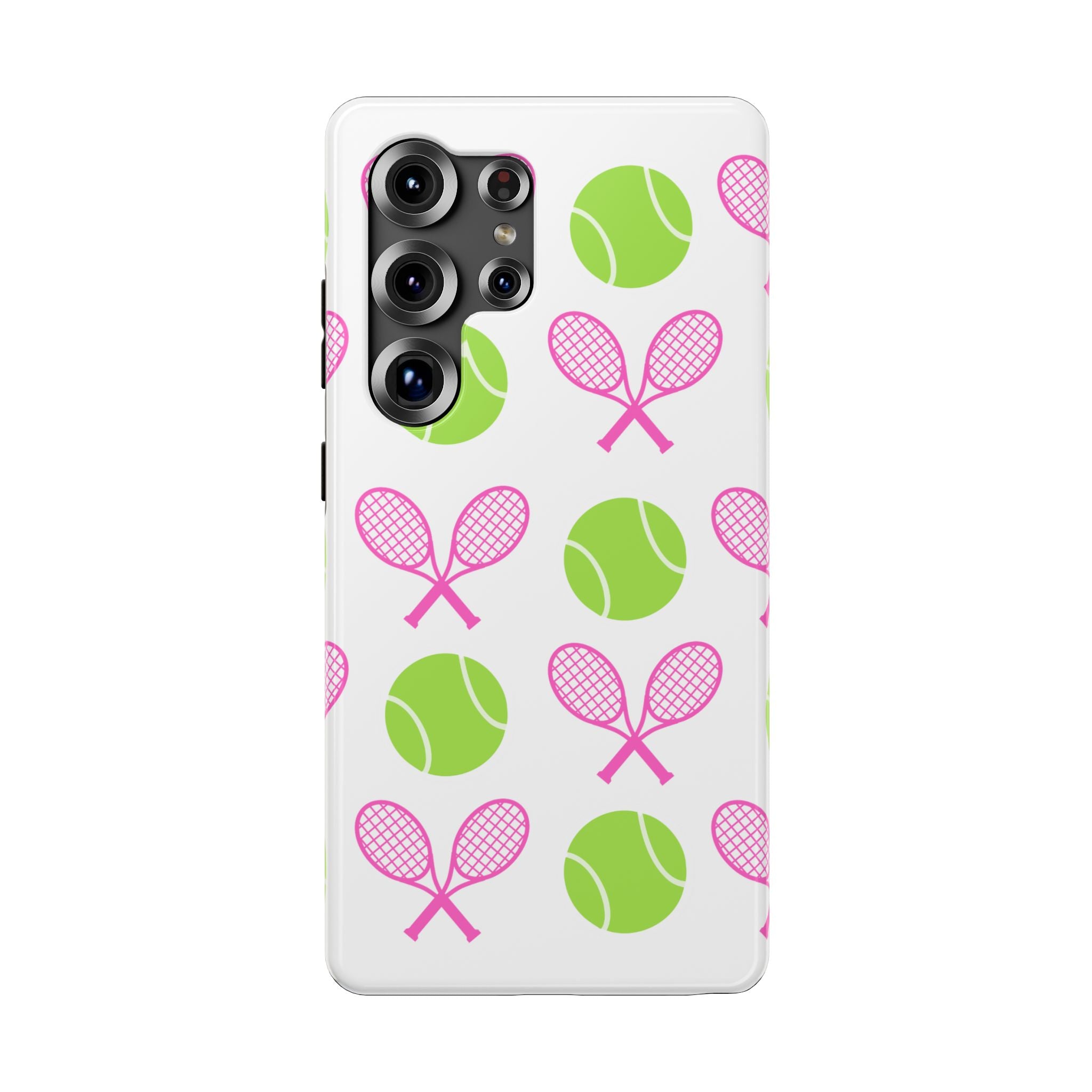 Tennis Pattern Impact-Resistant Phone Case — Pink Rackets & Green Balls