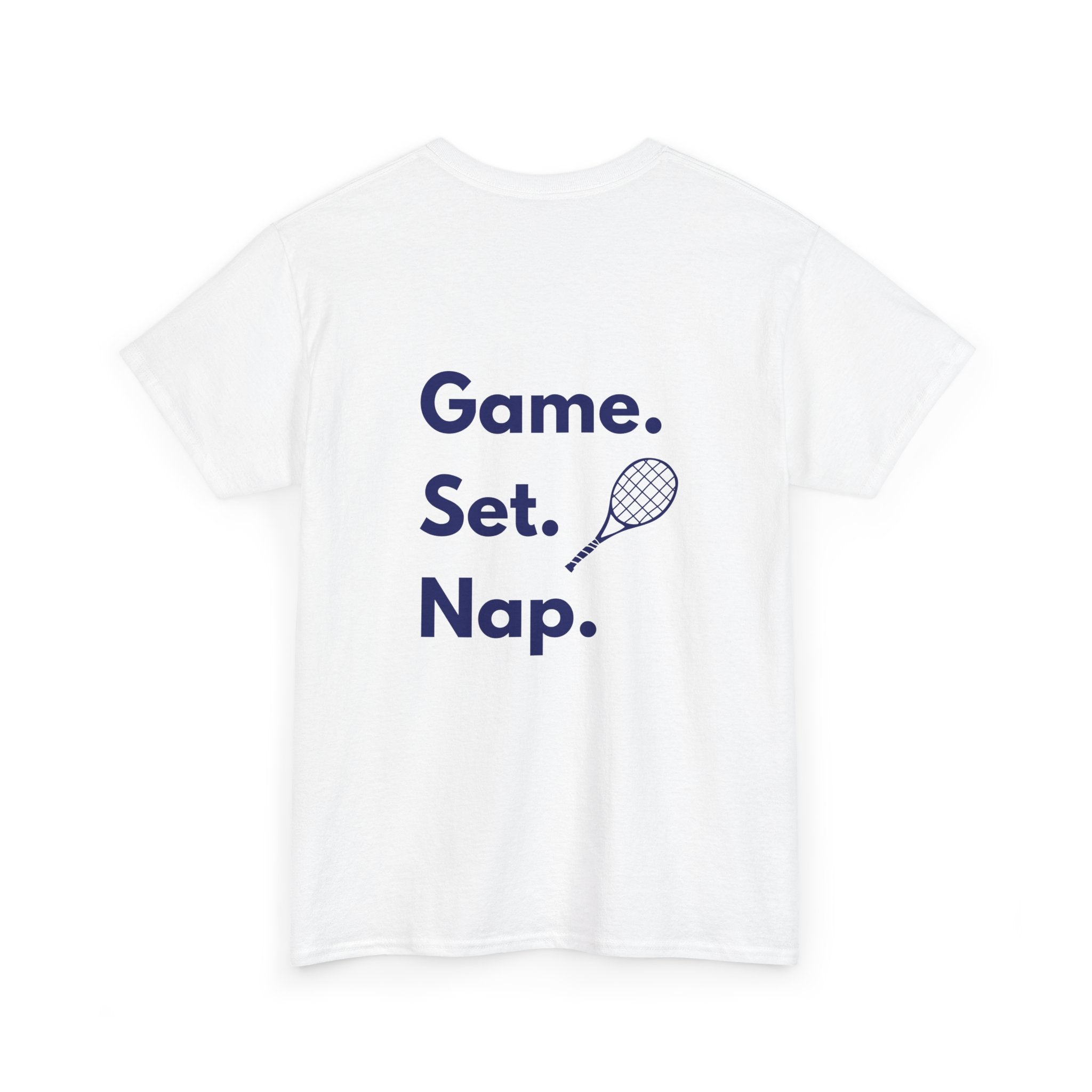 Men's T-Shirt — "Game. Set. Nap." Tennis Graphic Tee (navy)