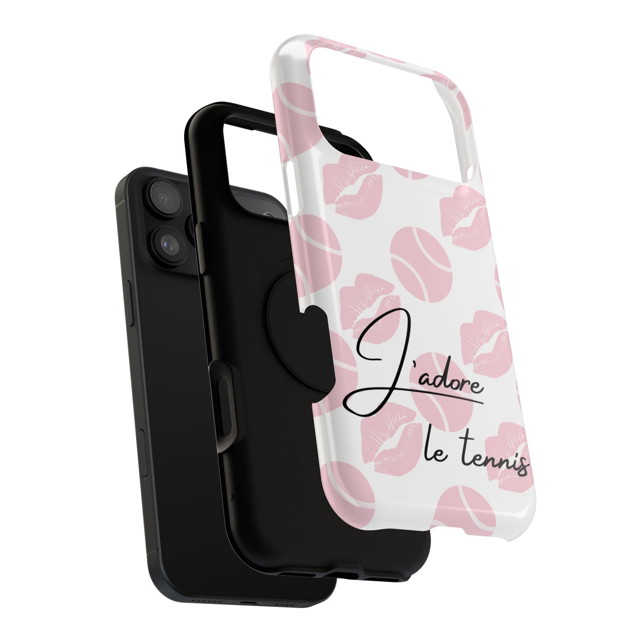 Impact-Resistant Phone Case - 'J'adore le tennis', pink tennis balls/lips