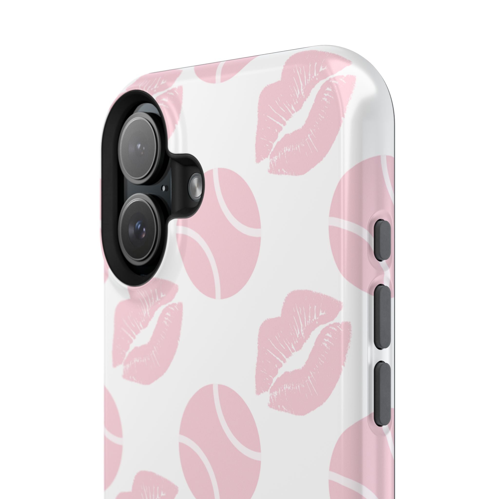 Impact-Resistant Phone Case - 'J'adore le tennis', pink tennis balls/lips