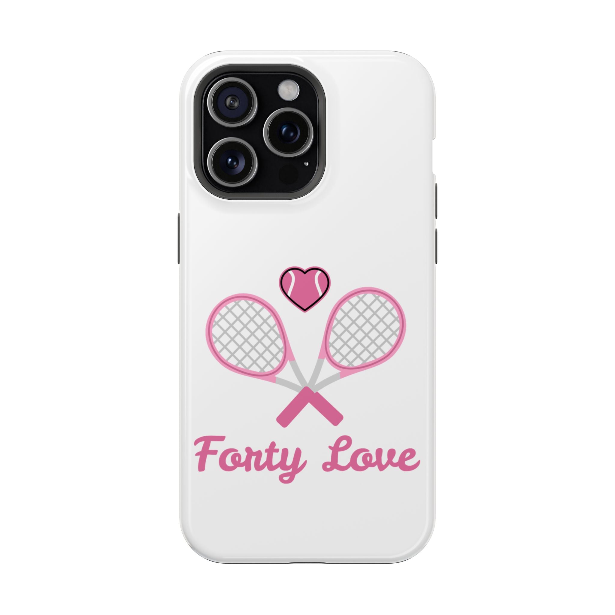 Tennis Impact‑Resistant Phone Case — 'Forty Love', pink/white
