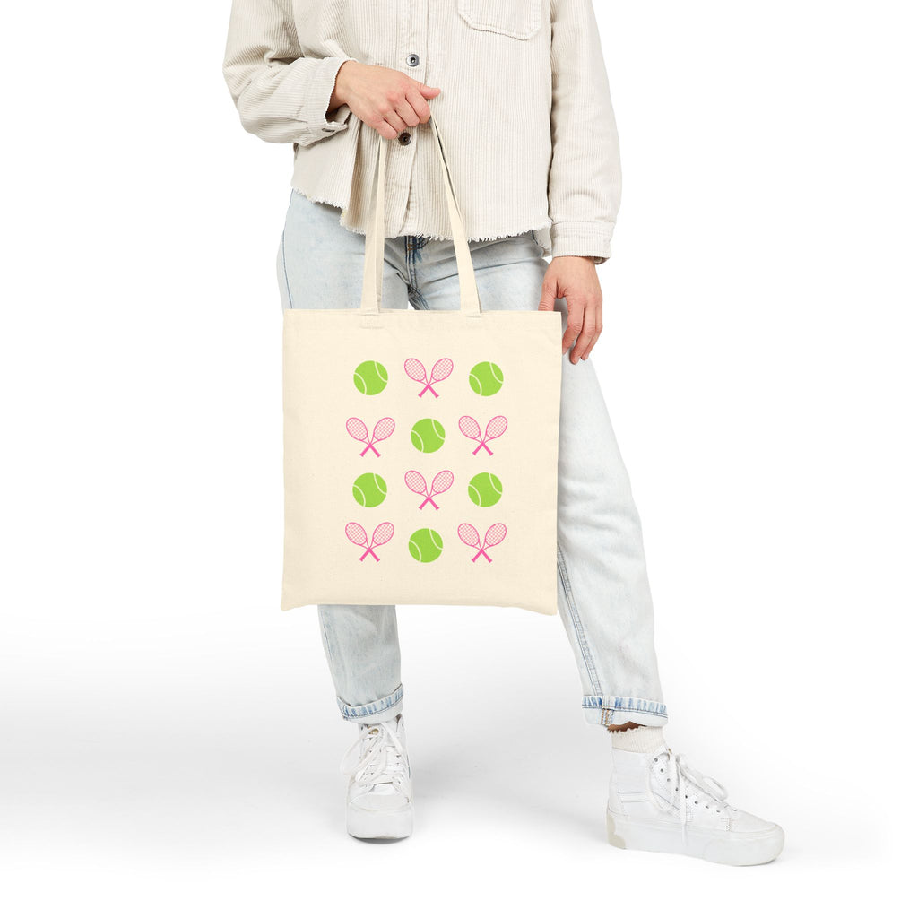 Tote Bag — Pink Tennis Rackets & Green Tennis Balls Canvas Tote