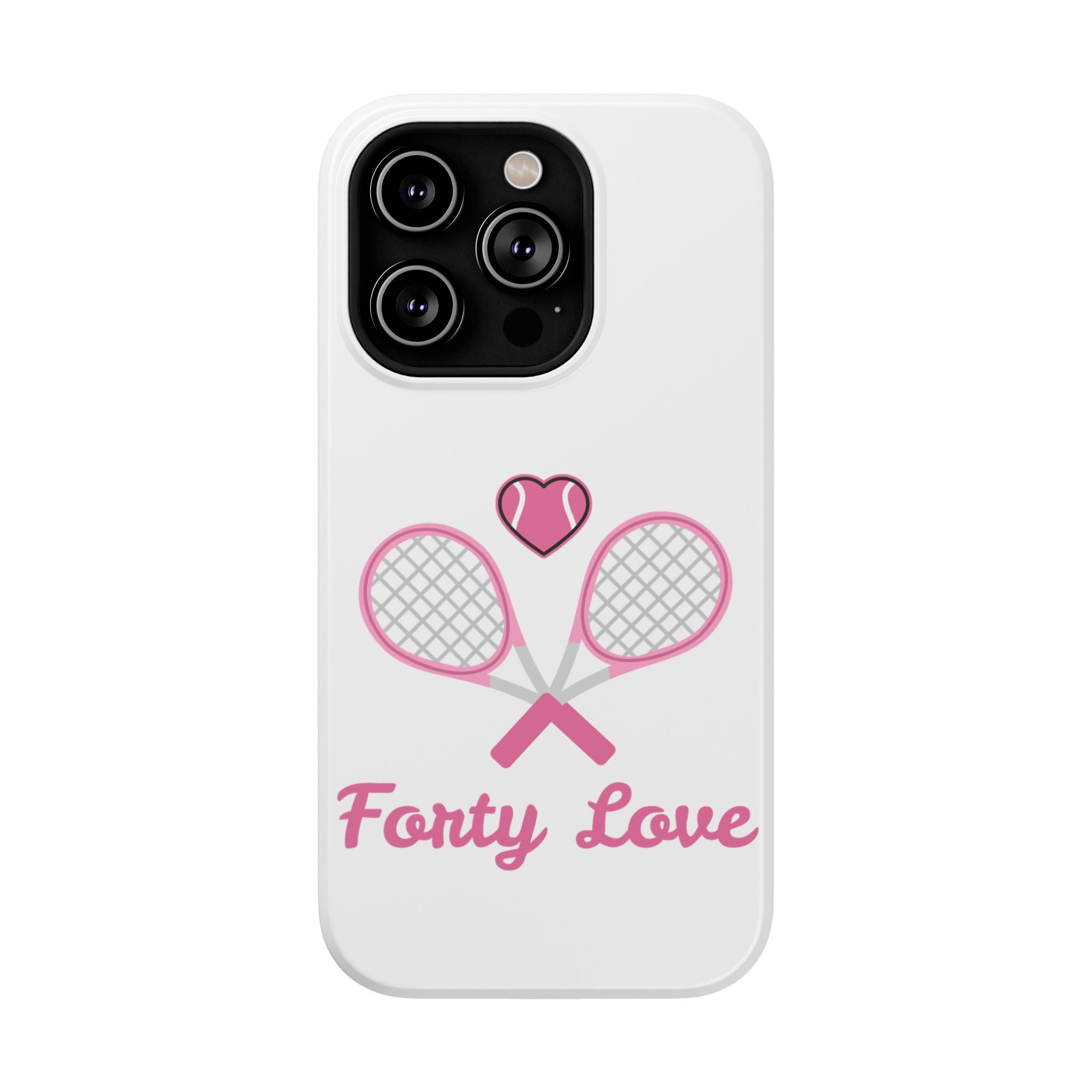 Tennis Impact‑Resistant Phone Case — 'Forty Love', pink/white