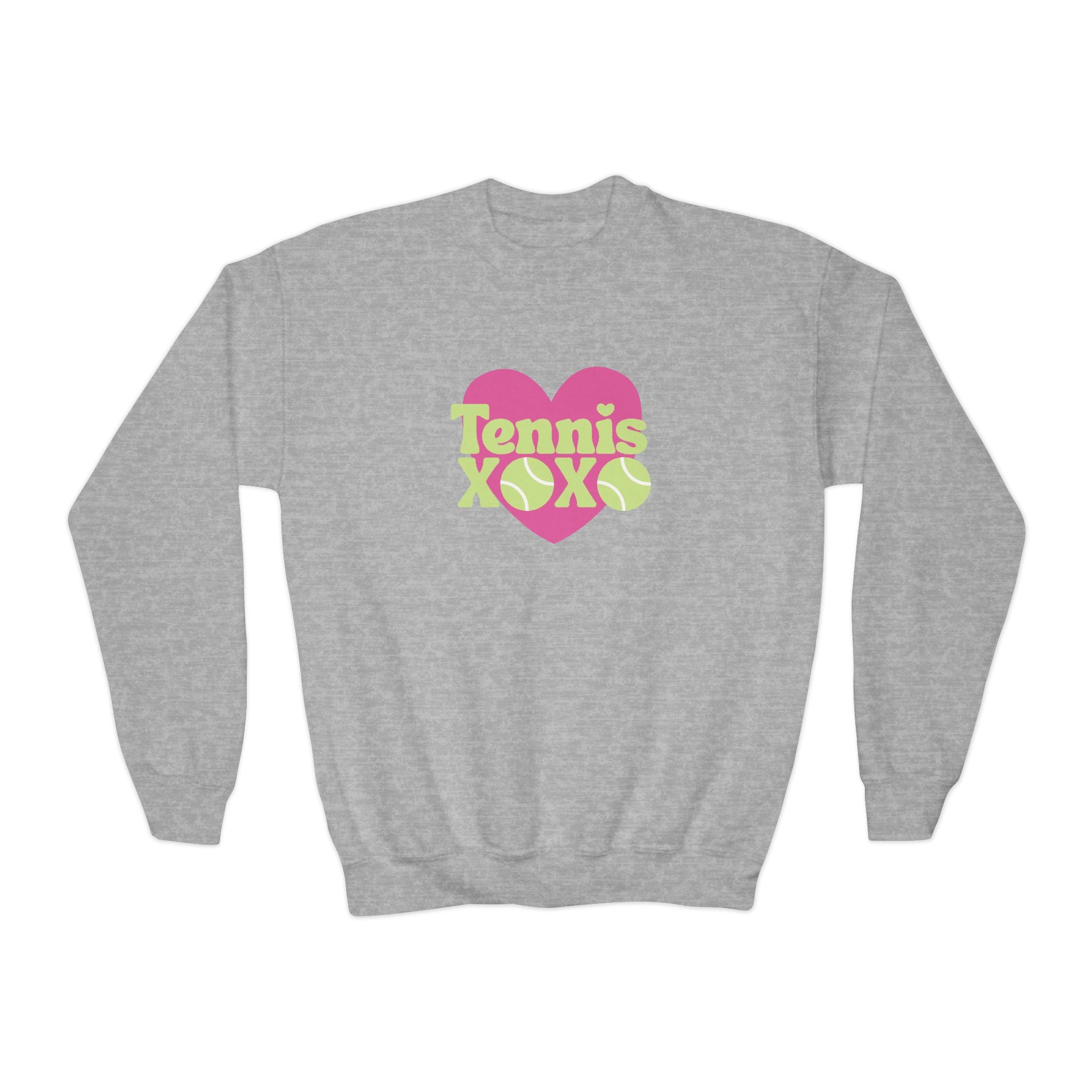 Girl Junior's Crewneck Sweatshirt — Pink Heart “Tennis XOXO” Graphic sweatshirt