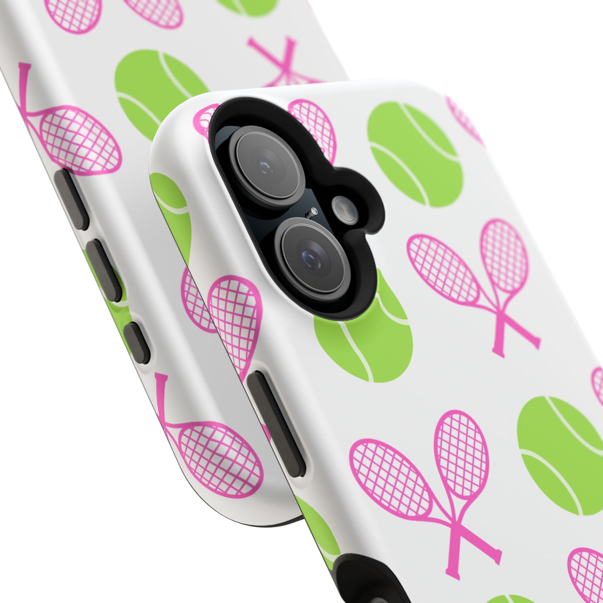 Tennis Pattern Impact-Resistant Phone Case — Pink Rackets & Green Balls