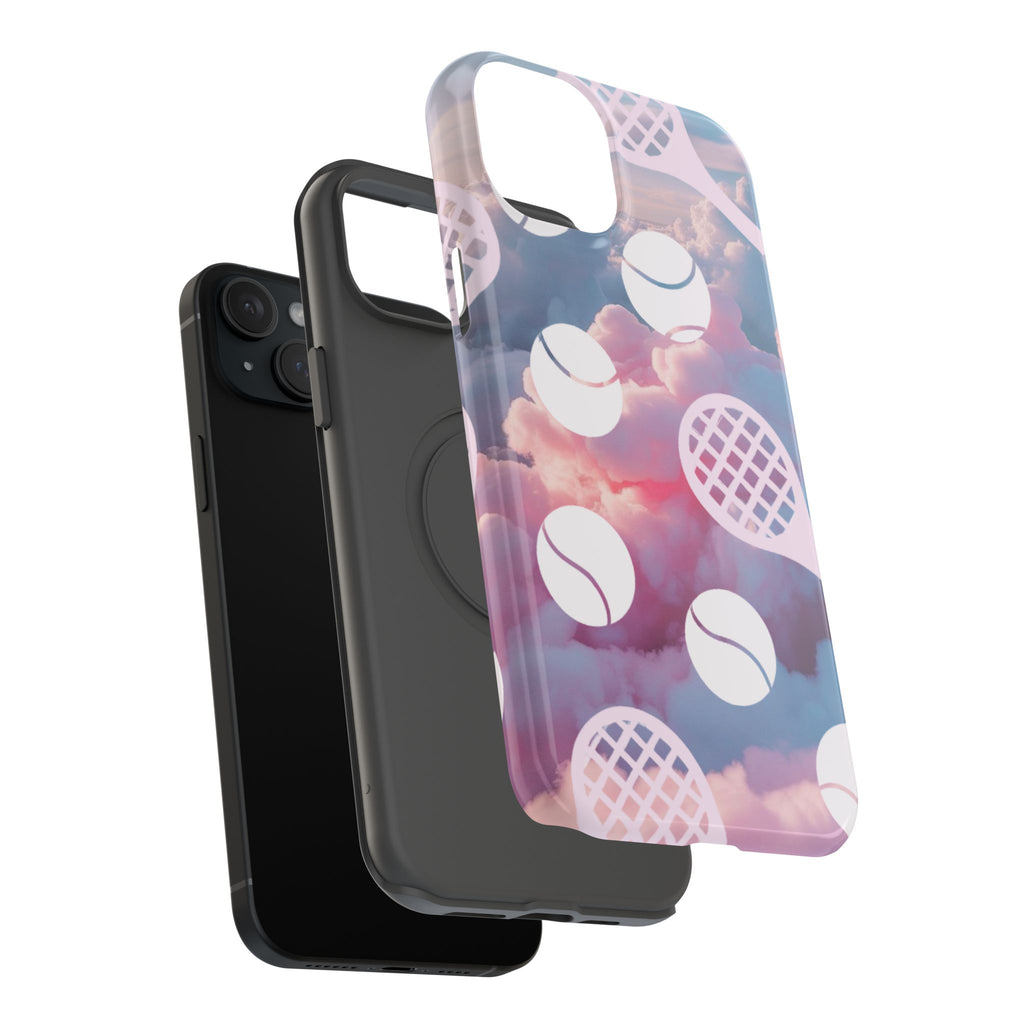 Tennis Impact-Resistant Phone Case — Tennis Rackets & Balls on Cloudscape