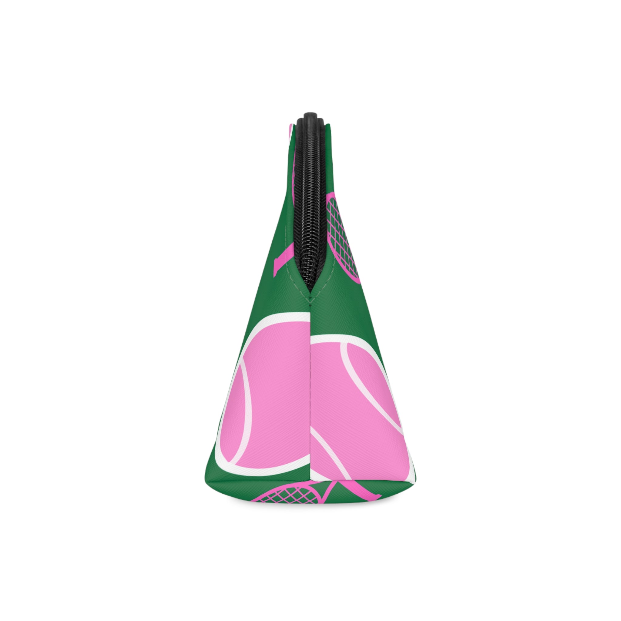 Tennis Makeup Bag — Green/Pink Tennis Ball & Racket Cosmetic Pouch for Players