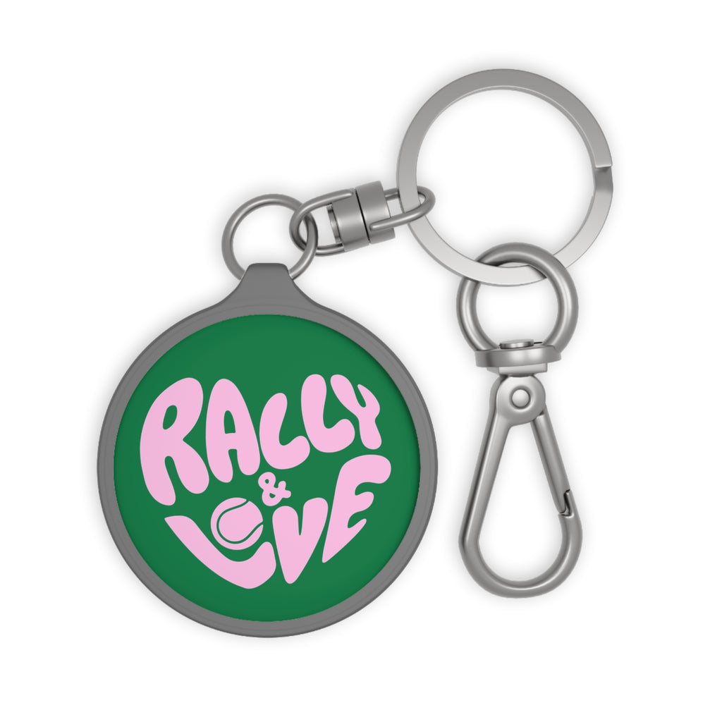 Rally & Love Keyring Tag — Green/Pink Logo Keychain (bubblegum pink)