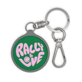 Rally & Love Keyring Tag — Green/Pink Logo Keychain (bubblegum pink)