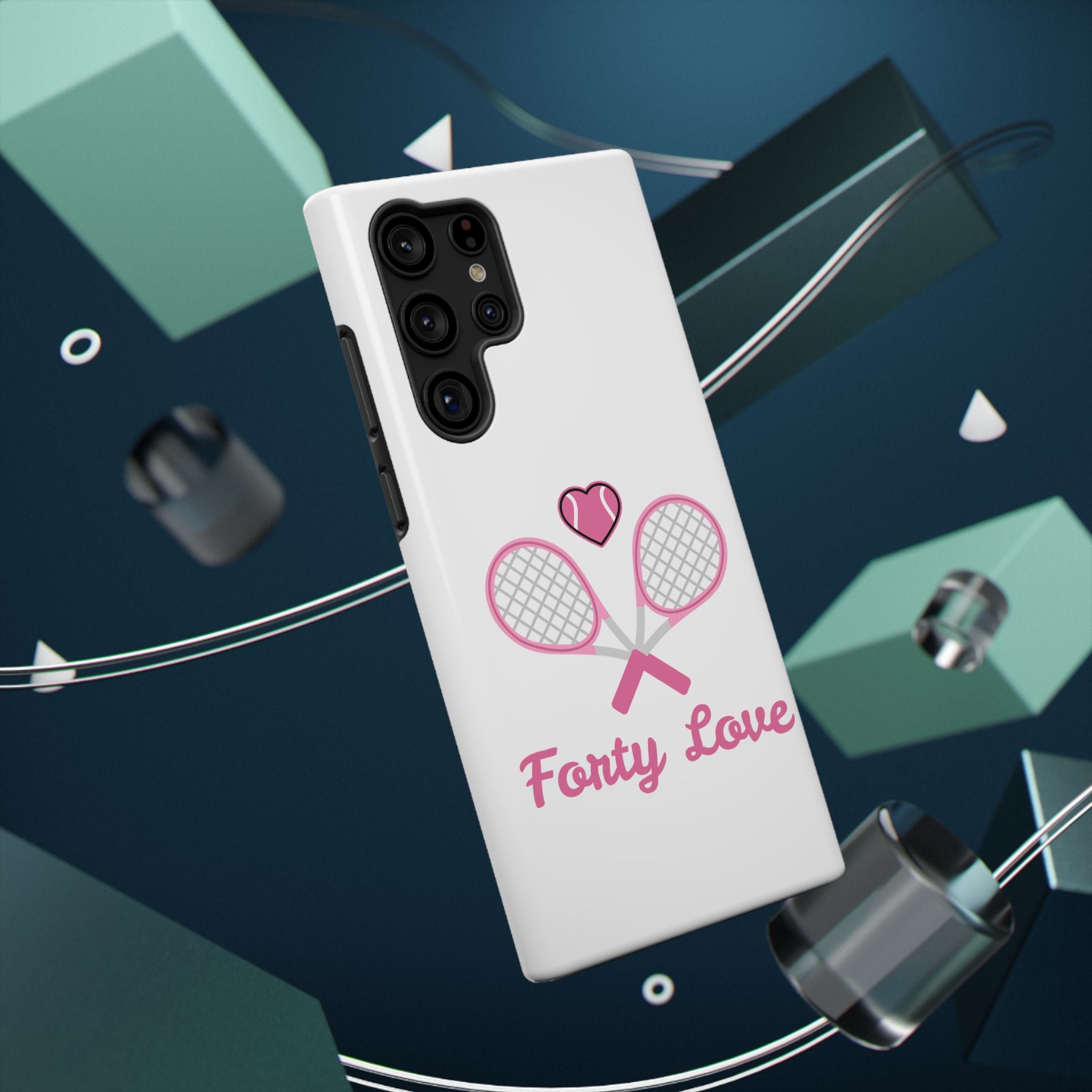 Tennis Impact‑Resistant Phone Case — 'Forty Love', pink/white