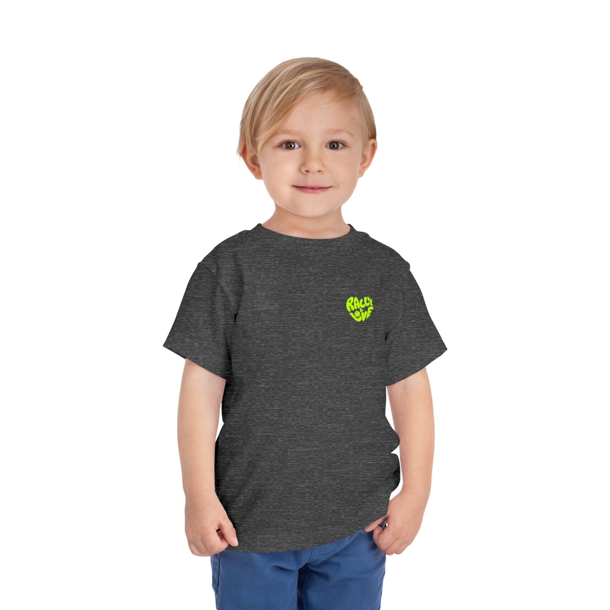 Boy Toddler Junior's Tee — 'Rally & Love' Heart Graphic T-Shirt (neon)