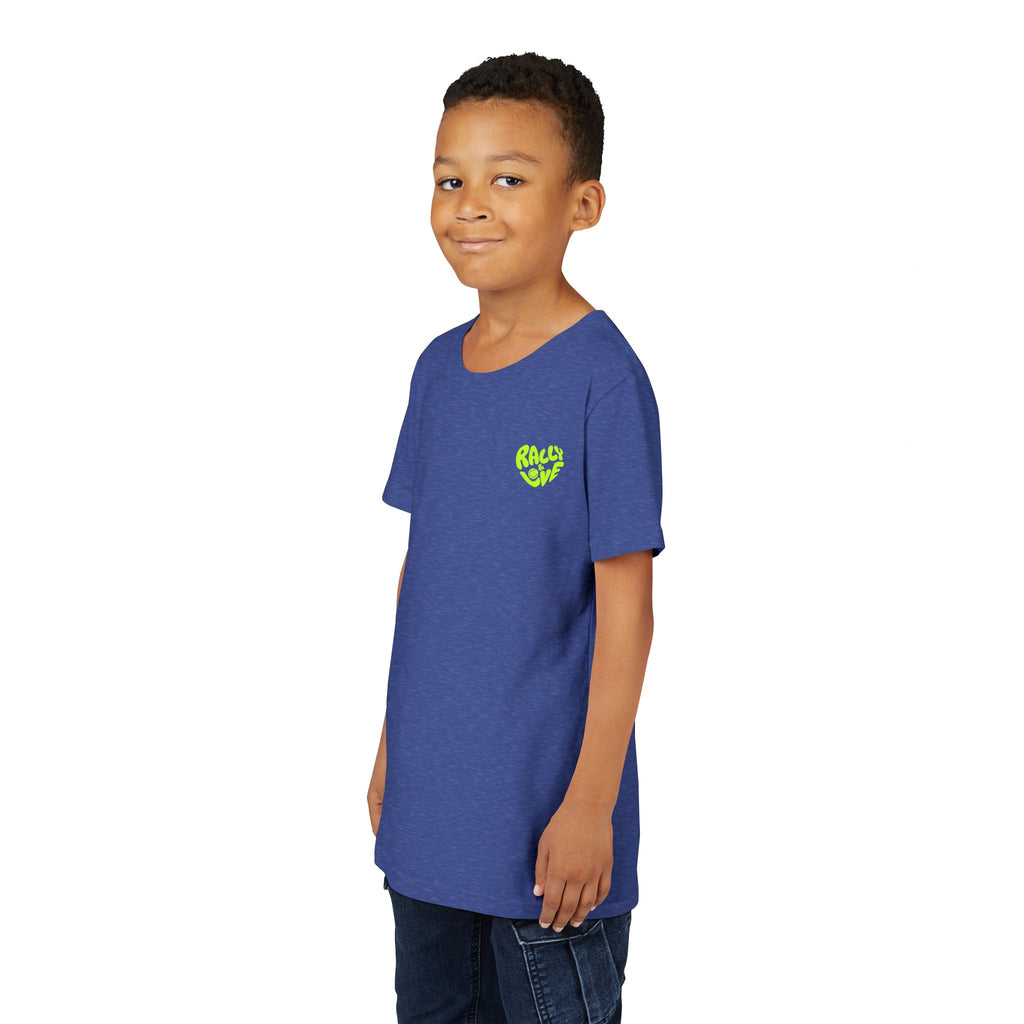 Boy Junior's Tee — 'Rally & Love' Heart Graphic Kids T-Shirt (neon)