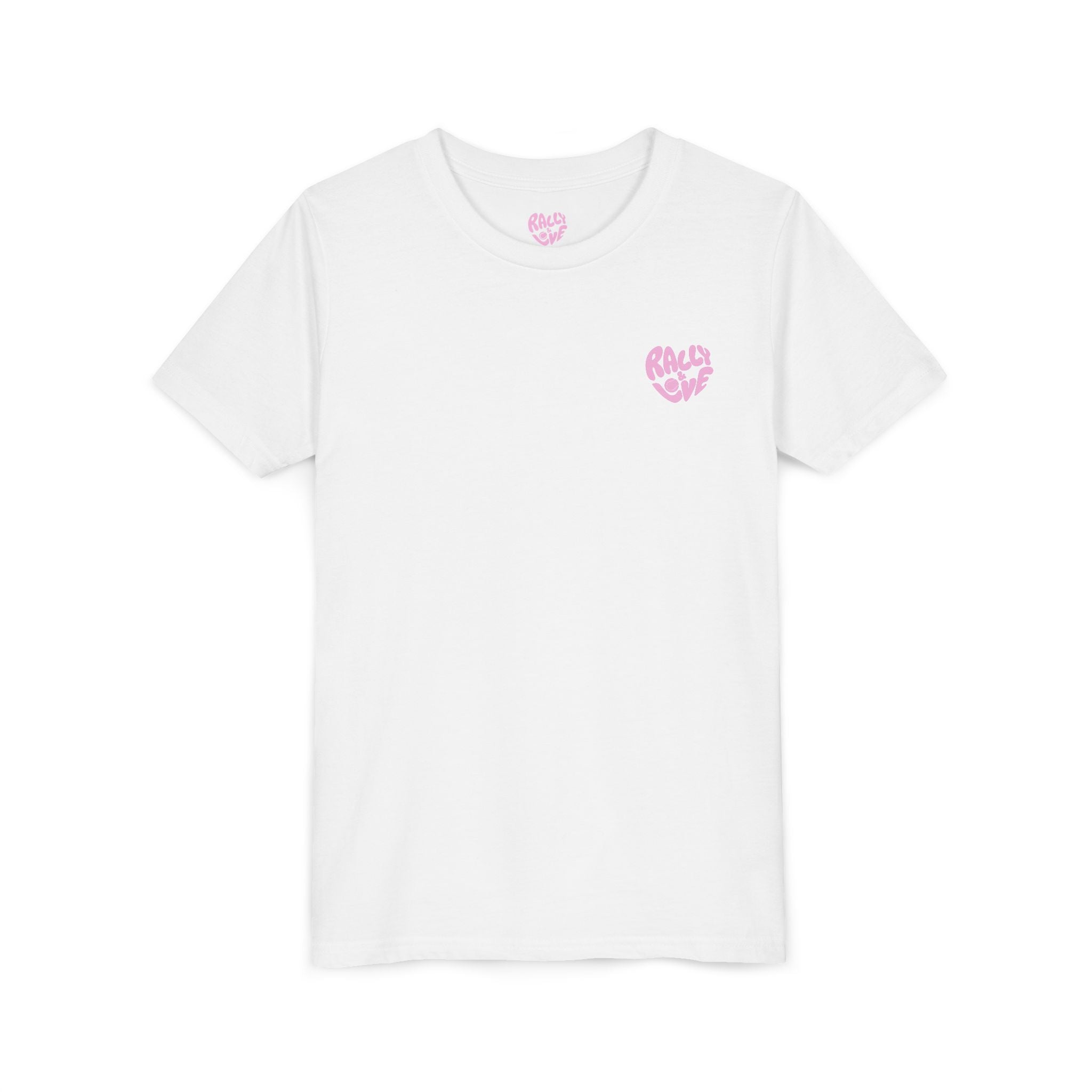 Girl's Junior Tee — 'Rally & Love' Heart Graphic Kids T-Shirt (bubblegum pink)