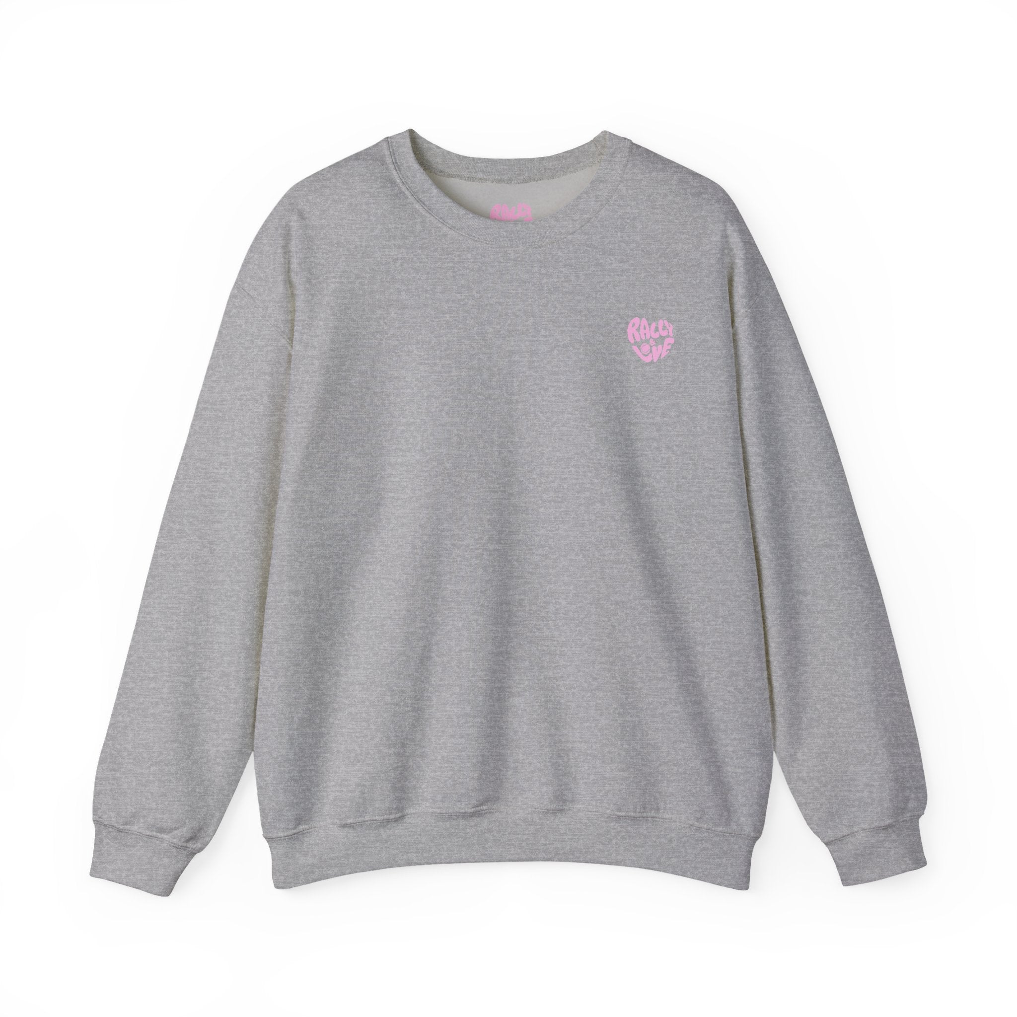 Women's Crewneck Sweatshirt — "Rally & Love" logo Chest Sweatshirt (bubblegum pink)