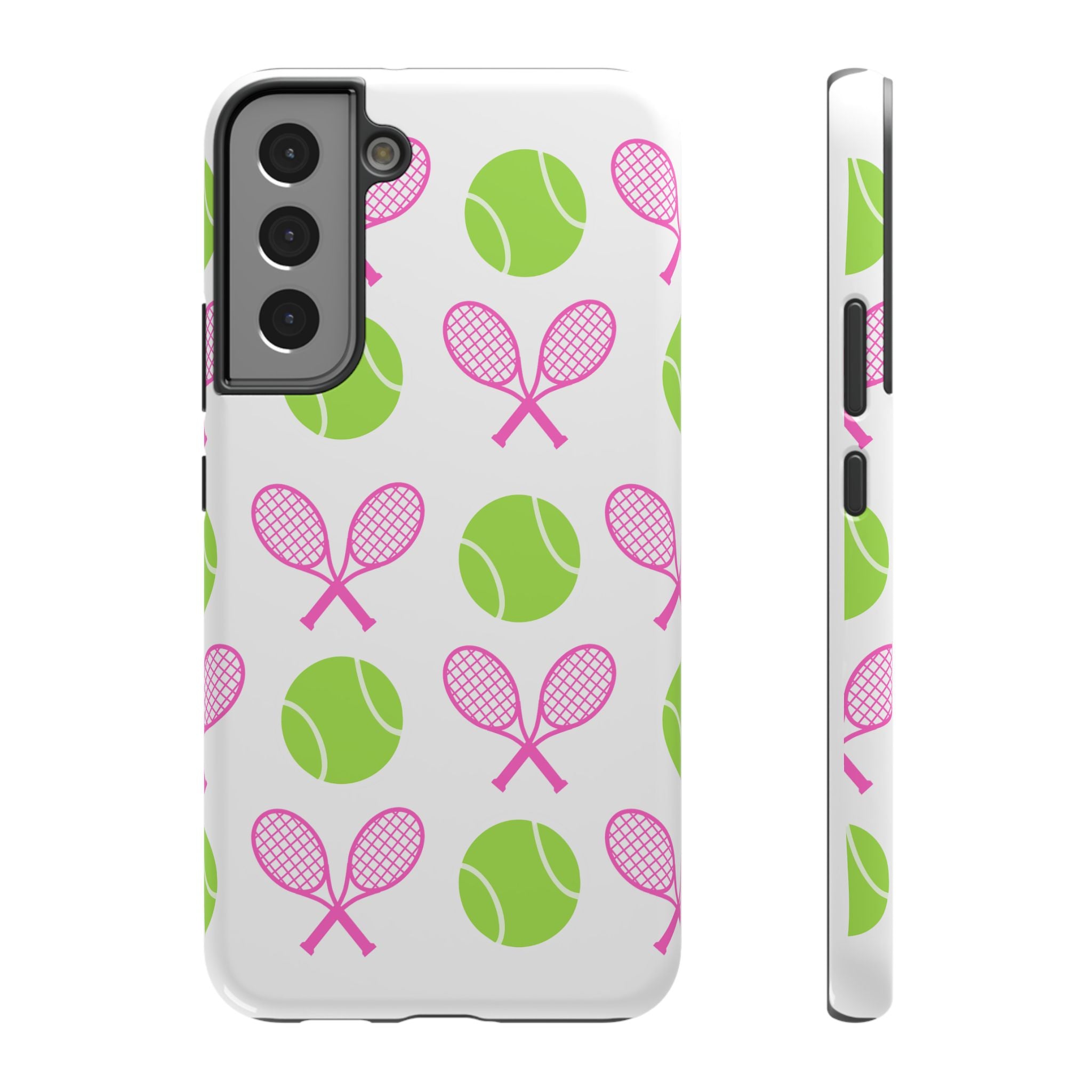 Tennis Pattern Impact-Resistant Phone Case — Pink Rackets & Green Balls