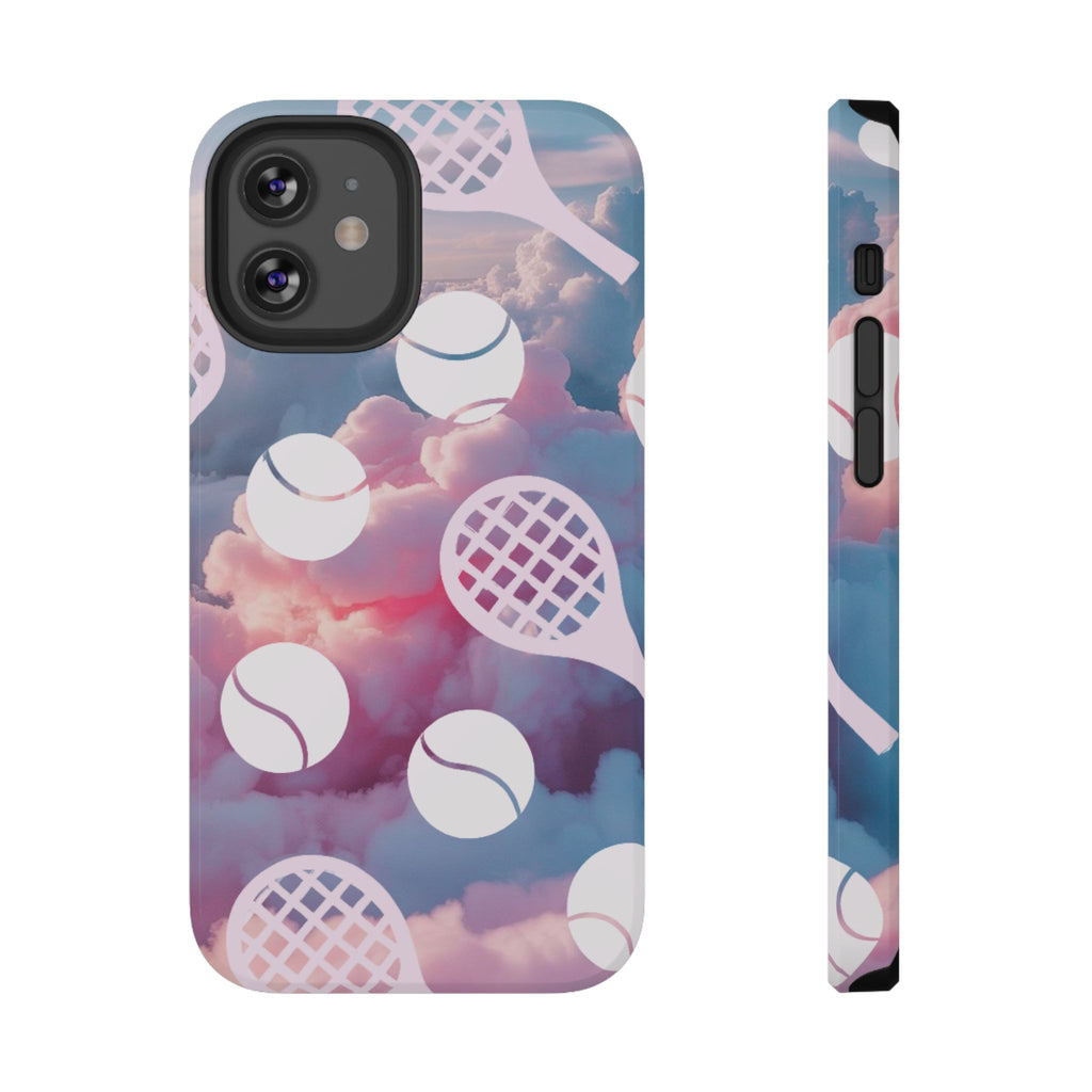 Tennis Impact-Resistant Phone Case — Tennis Rackets & Balls on Cloudscape