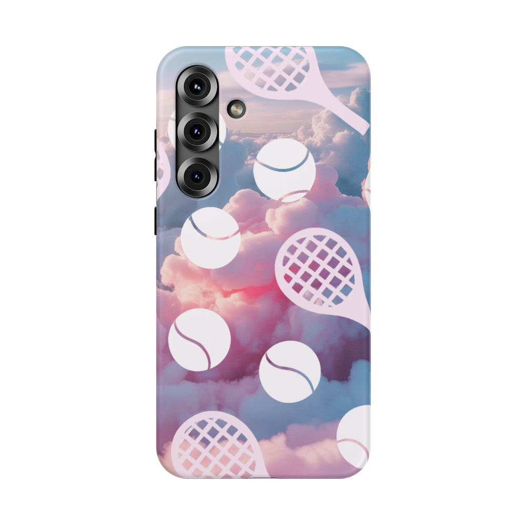 Tennis Impact-Resistant Phone Case — Tennis Rackets & Balls on Cloudscape