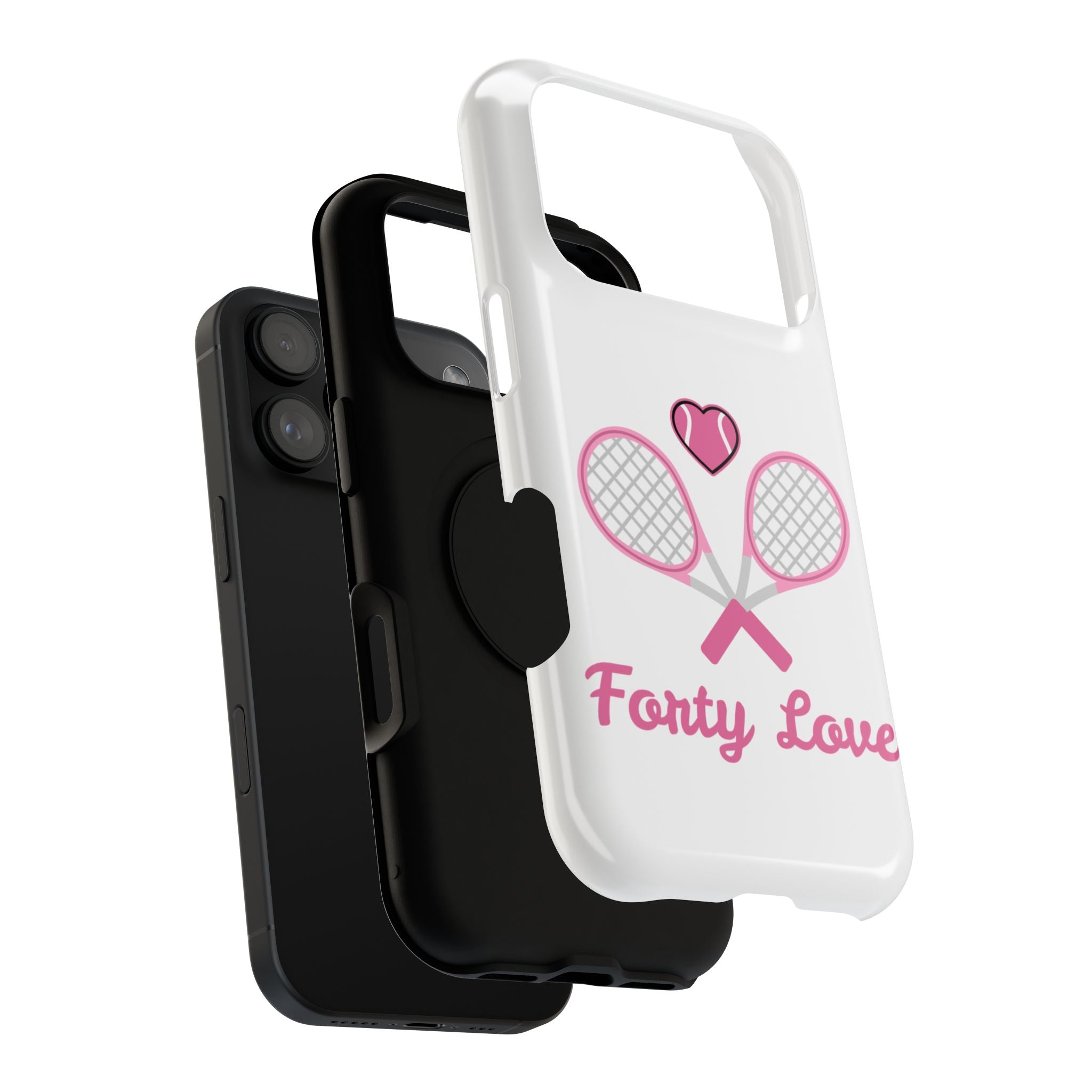 Tennis Impact‑Resistant Phone Case — 'Forty Love', pink/white