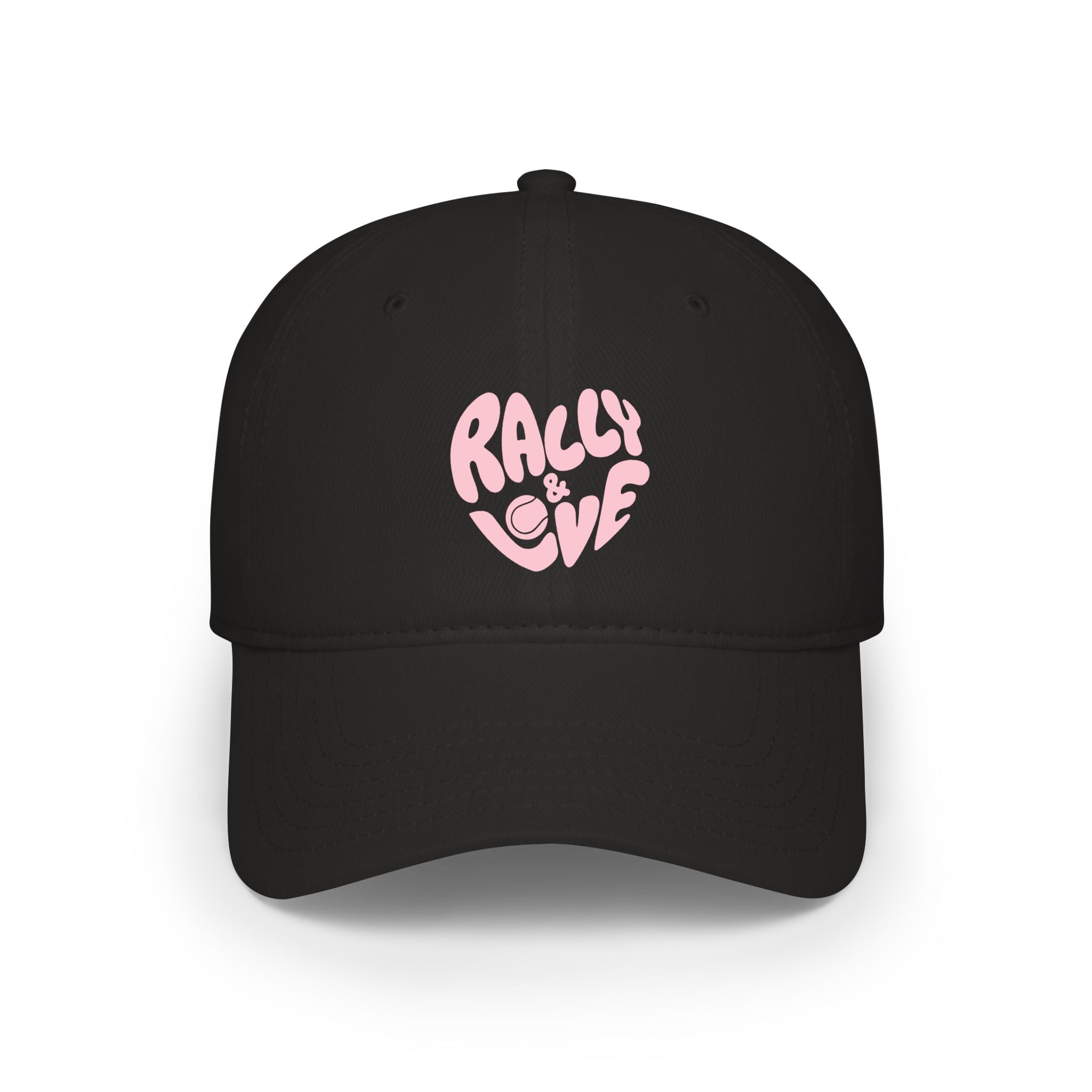 Women's Baseball Cap — "Rally & Love" Pink Logo, Graphic Low Profile Hat