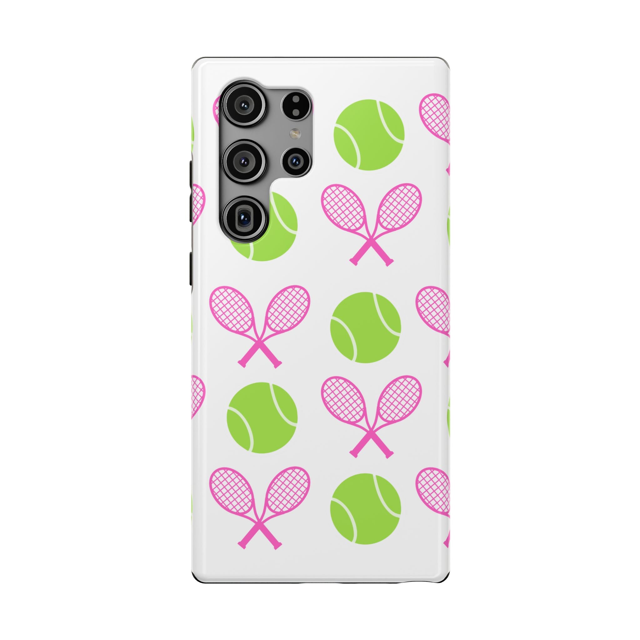 Tennis Pattern Impact-Resistant Phone Case — Pink Rackets & Green Balls