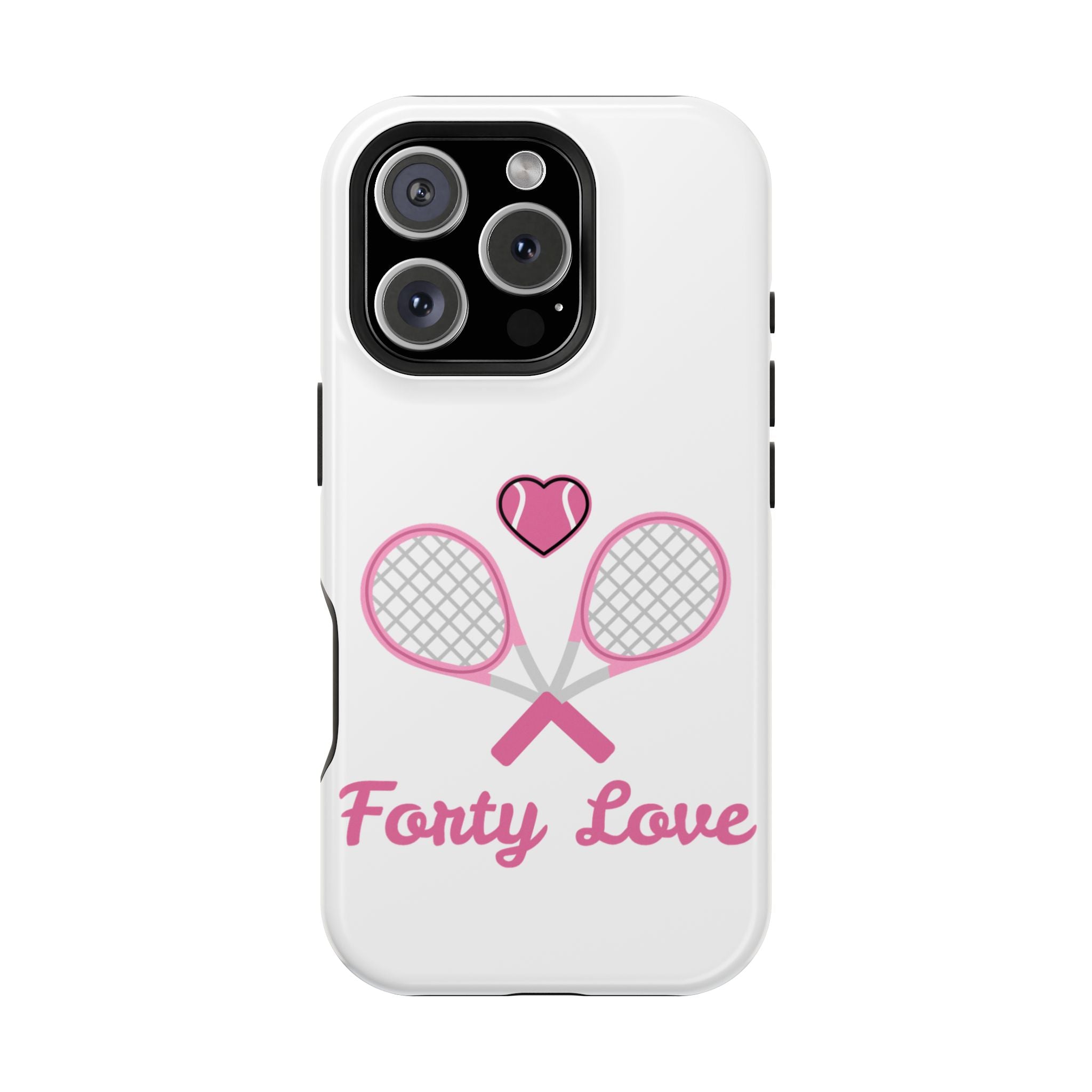 Tennis Impact‑Resistant Phone Case — 'Forty Love', pink/white