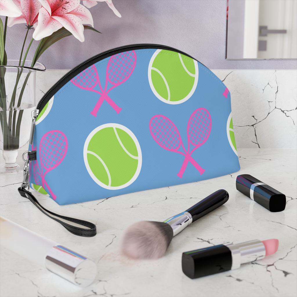Tennis Makeup Bag — Light blue/Pink/Yellow Tennis Ball & Racket Cosmetic Pouch for Players