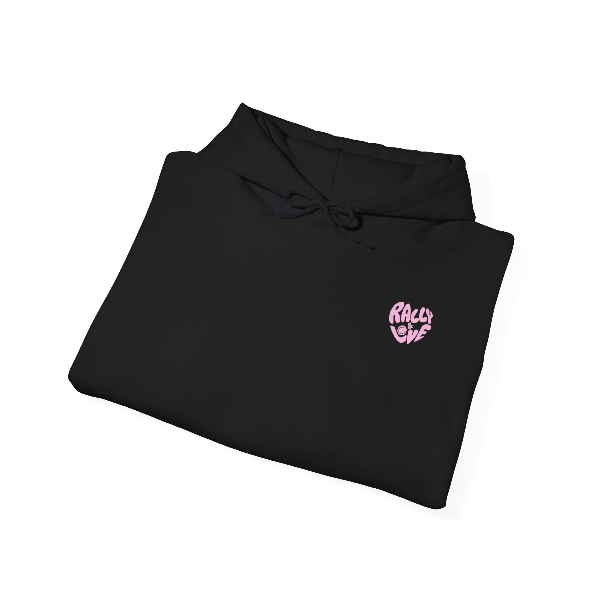 Women's Hoodie sweatshirt — "J'adore le tennis" Tennis Ball Sleeve Design (bubblegum pink)
