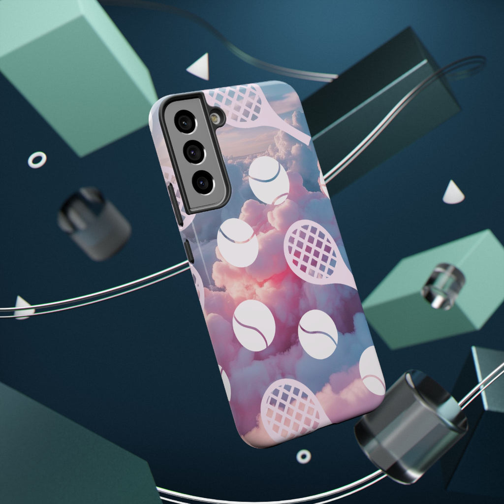 Tennis Impact-Resistant Phone Case — Tennis Rackets & Balls on Cloudscape