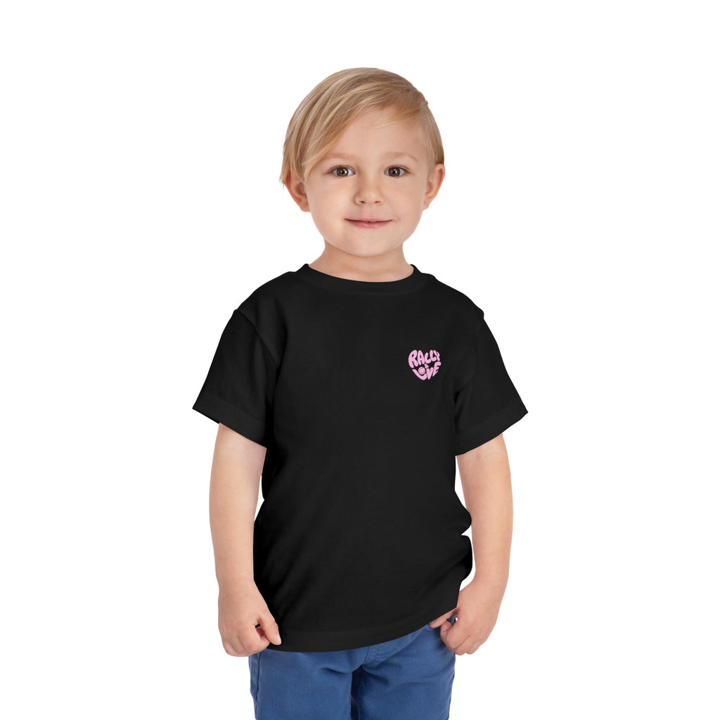 Girl's Toddler Junior Tee — 'Rally & Love' Heart Graphic Kids T-Shirt (bubblegum pink)