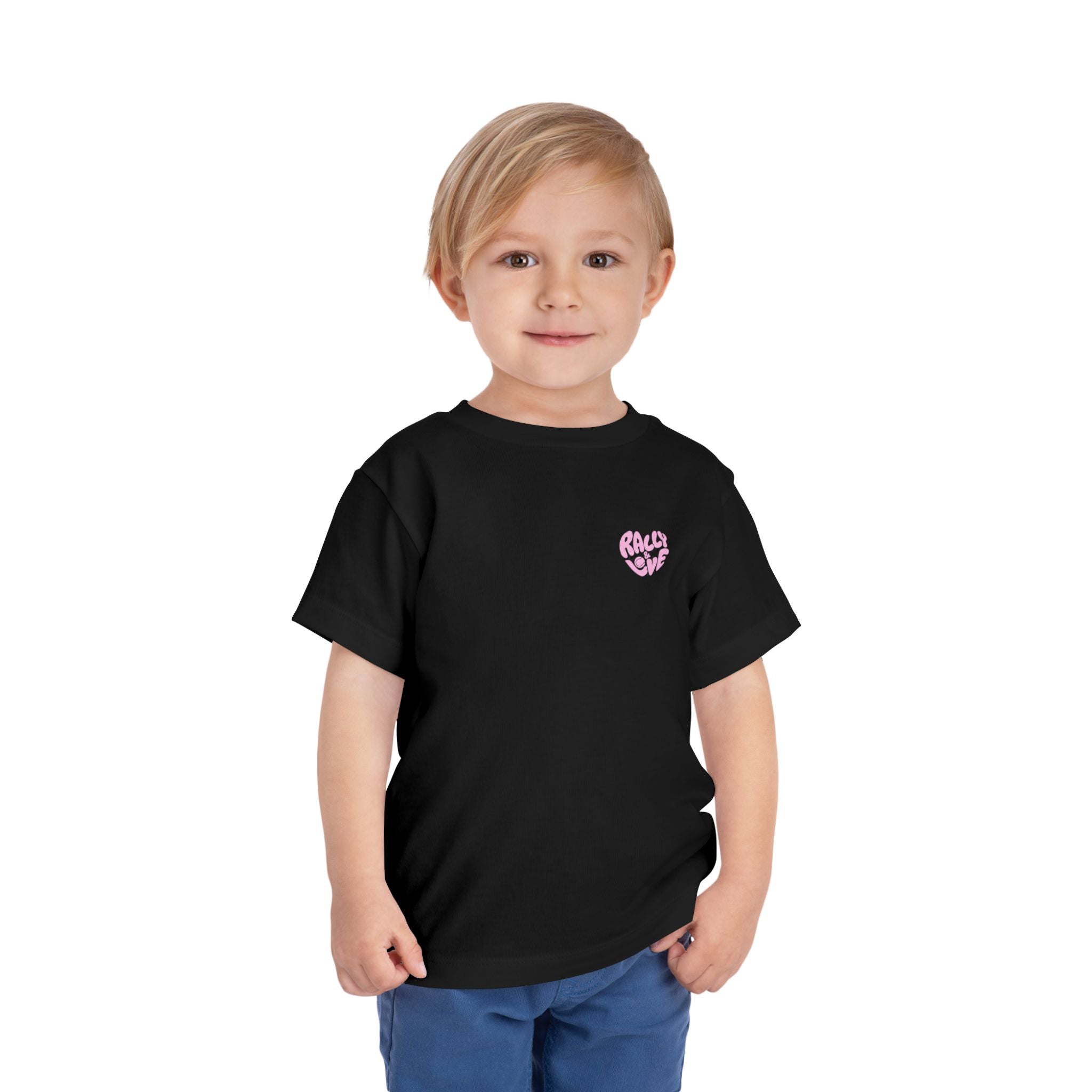 Girl's Toddler Junior Tee — 'Rally & Love' Heart Graphic Kids T-Shirt (bubblegum pink)