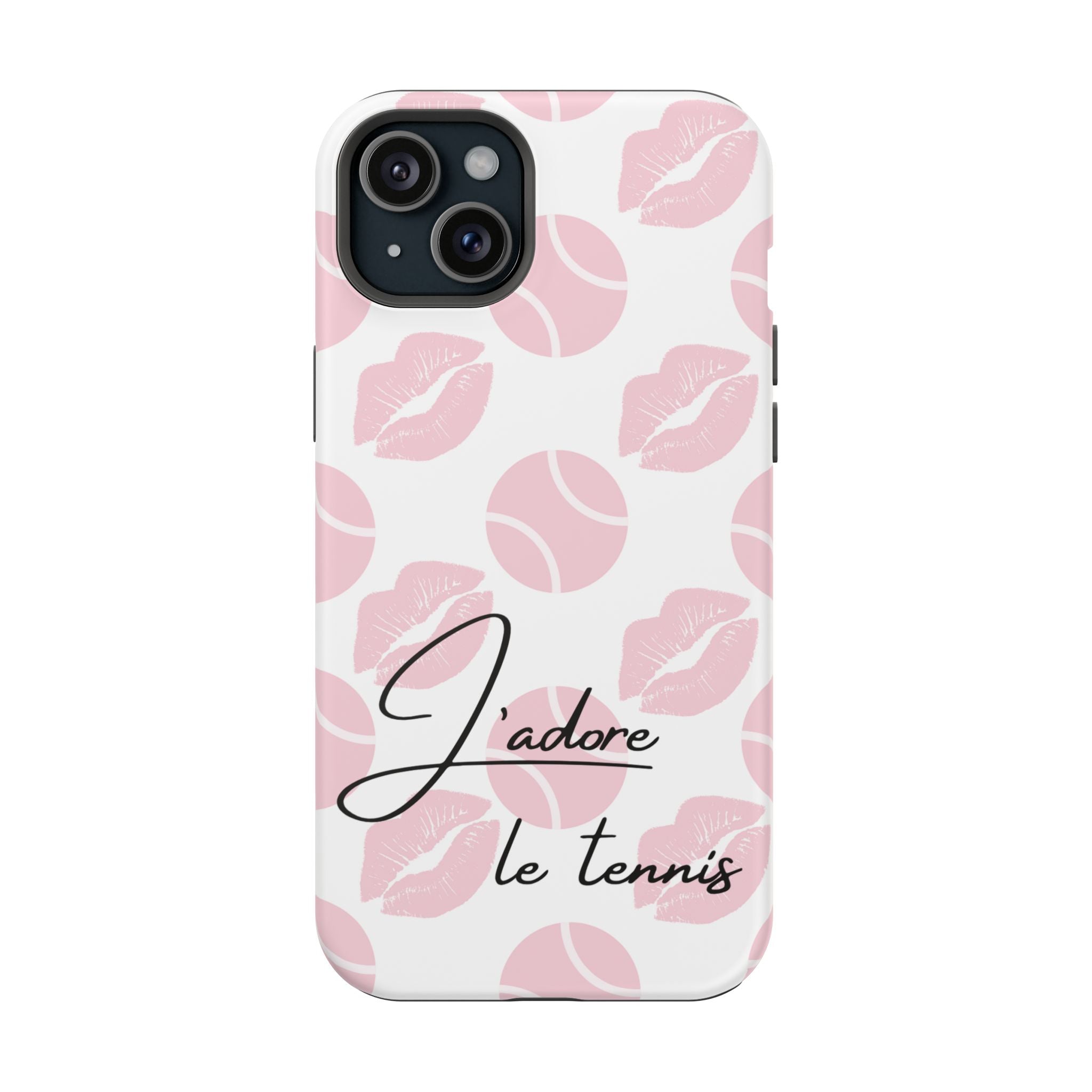 Impact-Resistant Phone Case - 'J'adore le tennis', pink tennis balls/lips