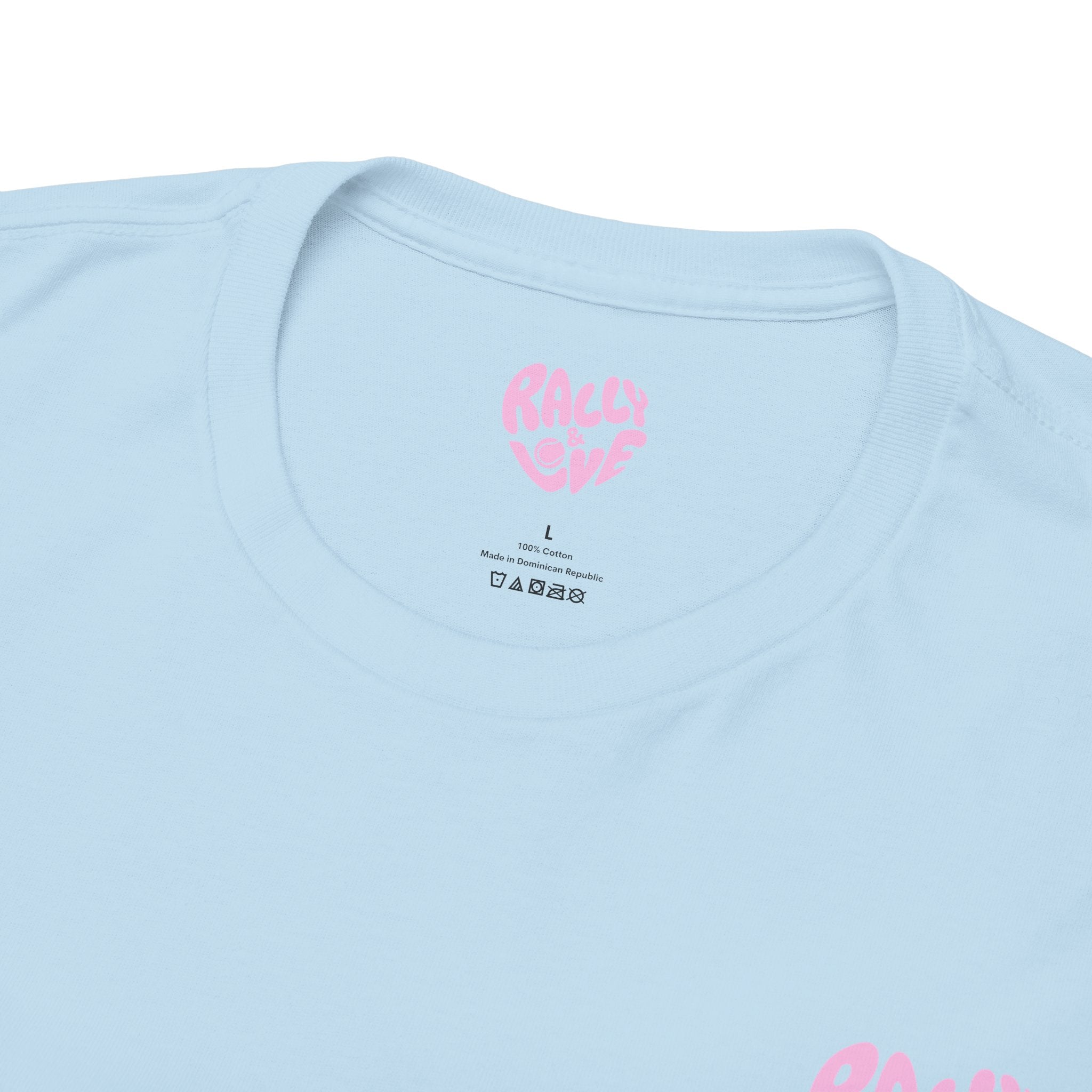 Women's Tee - Minimalist "Rally & Love" logo Chest Print (bubblegum pink)