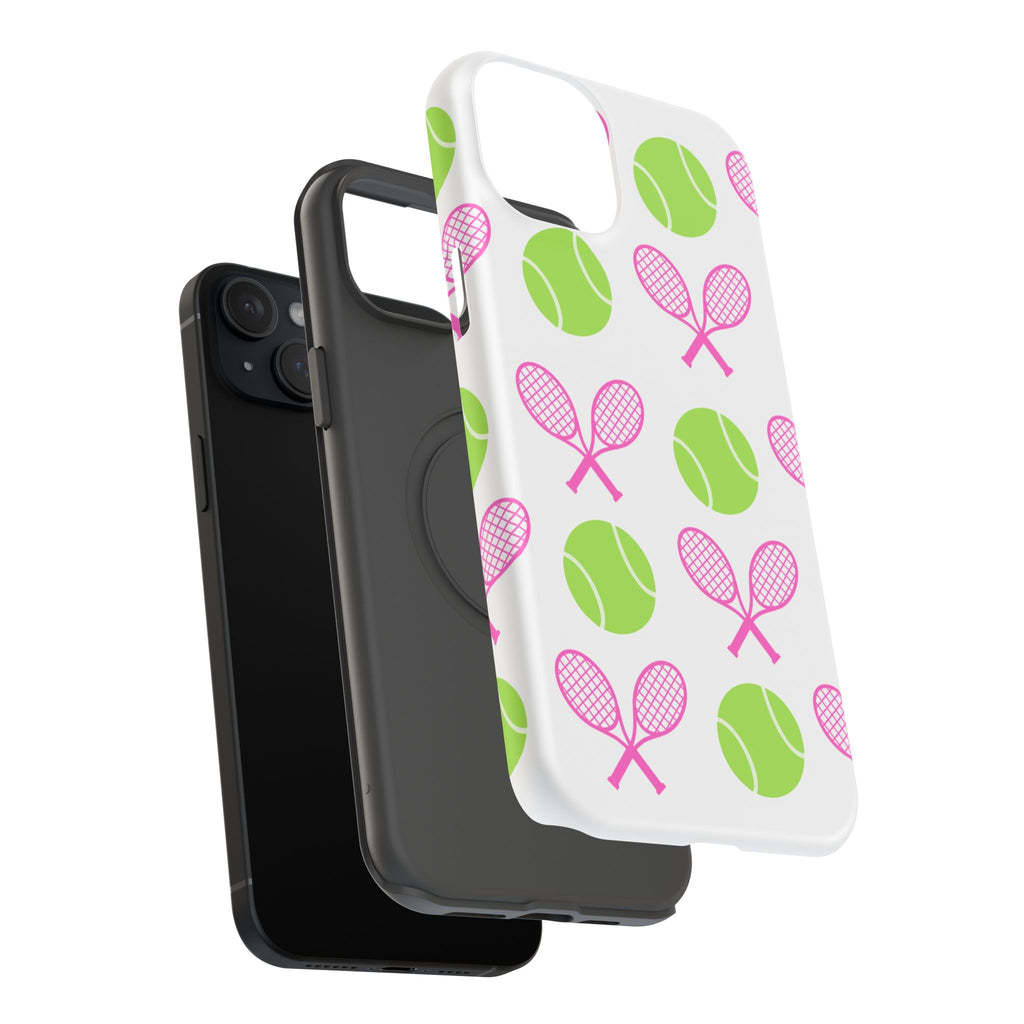 Tennis Pattern Impact-Resistant Phone Case — Pink Rackets & Green Balls
