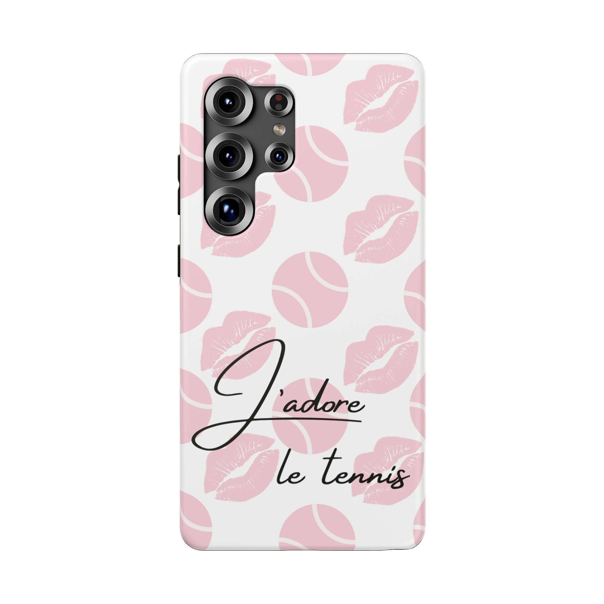 Impact-Resistant Phone Case - 'J'adore le tennis', pink tennis balls/lips