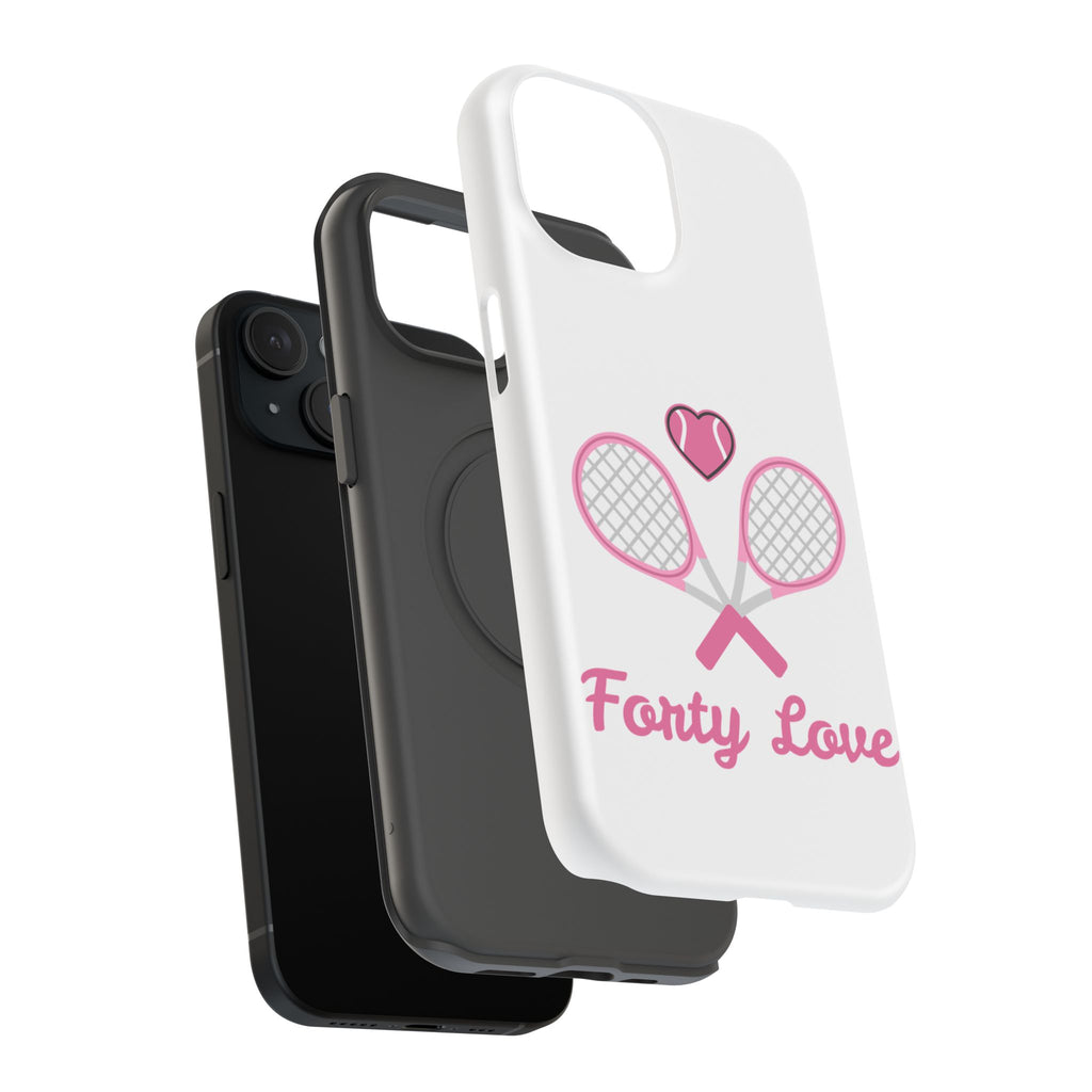Tennis Impact‑Resistant Phone Case — 'Forty Love', pink/white